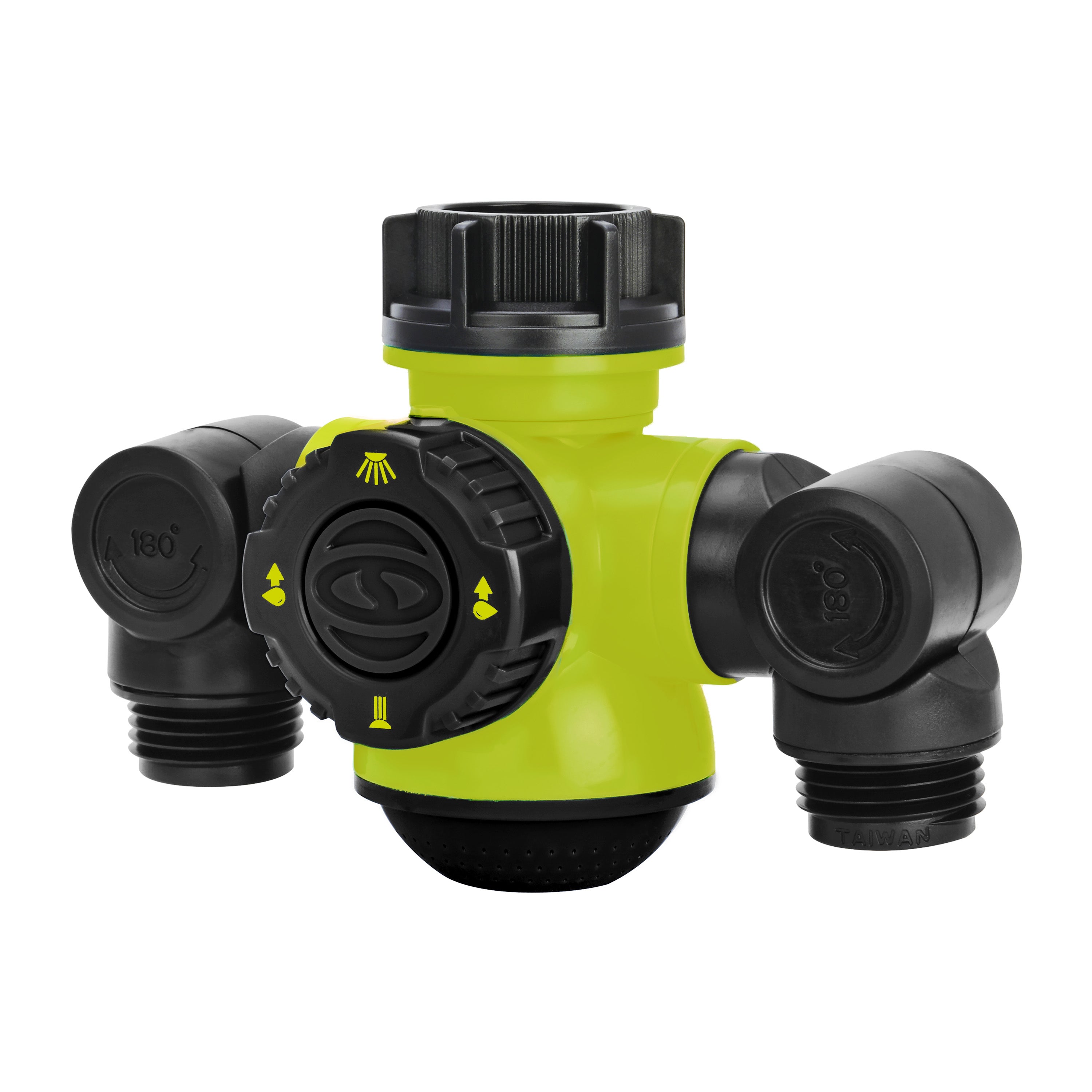 Aqua Joe SJI-MFGA2-SJG Multi-Function Outdoor Faucet & Dual Garden Hose Tap Connector (Green)