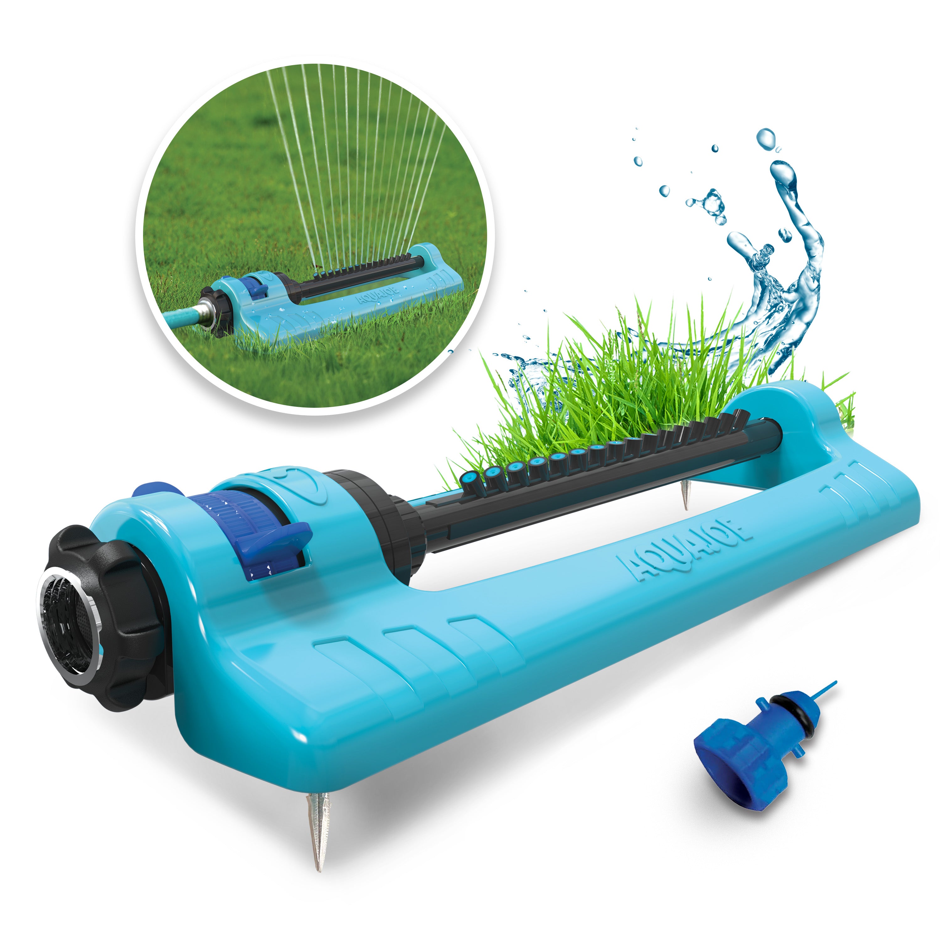 Aqua Joe Oscillating Sprinkler With Metal Ground Spike | Adjustable Spray Position | 3,400 Sq. Ft. Max Coverage