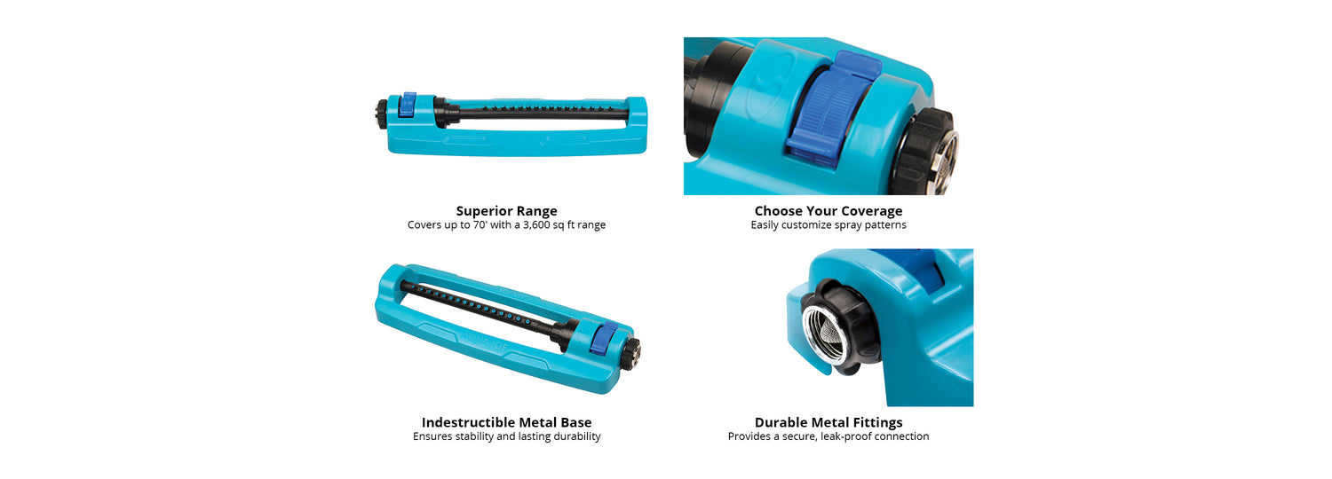 Irrigatore Oscillante Aqua Joe SJI-OMS16 Con Base In Metallo Indistruttibile E Spruzzo Regolabile Copertura Di 3600 Piedi Quadrati~p113767449