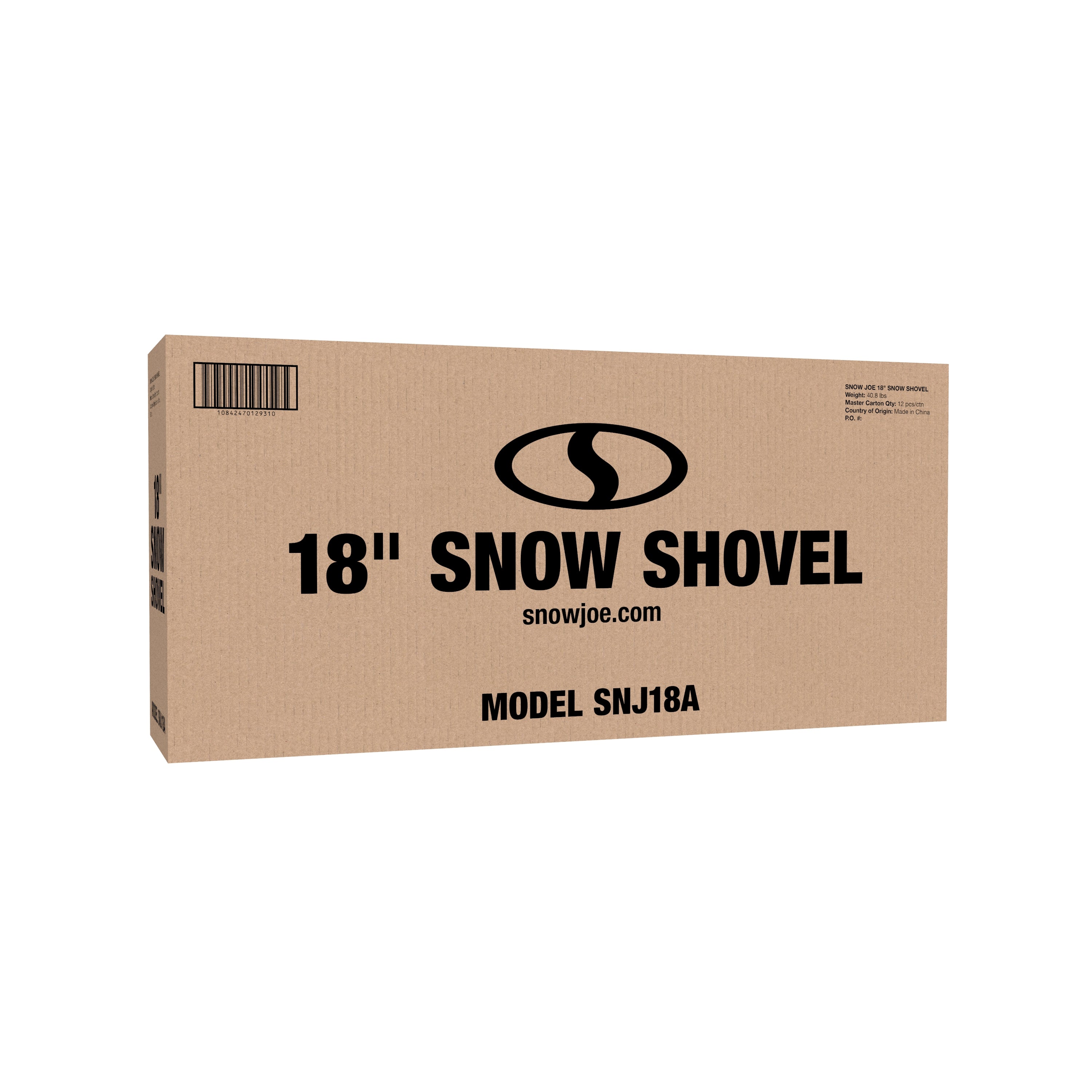 Packaging for the Snow Joe 18-inch Heavy Duty Aluminum Snow Shovel.