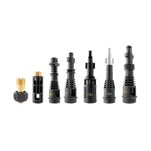 7 universal adapters for the Sun Joe Auto Cleaning System.