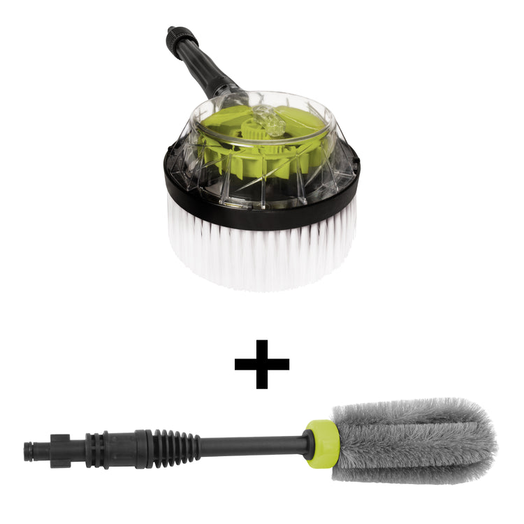 Sun Joe Rotary Wash Brush Kit Attachment plus a wheel and rim brush attachment for pressure washers.