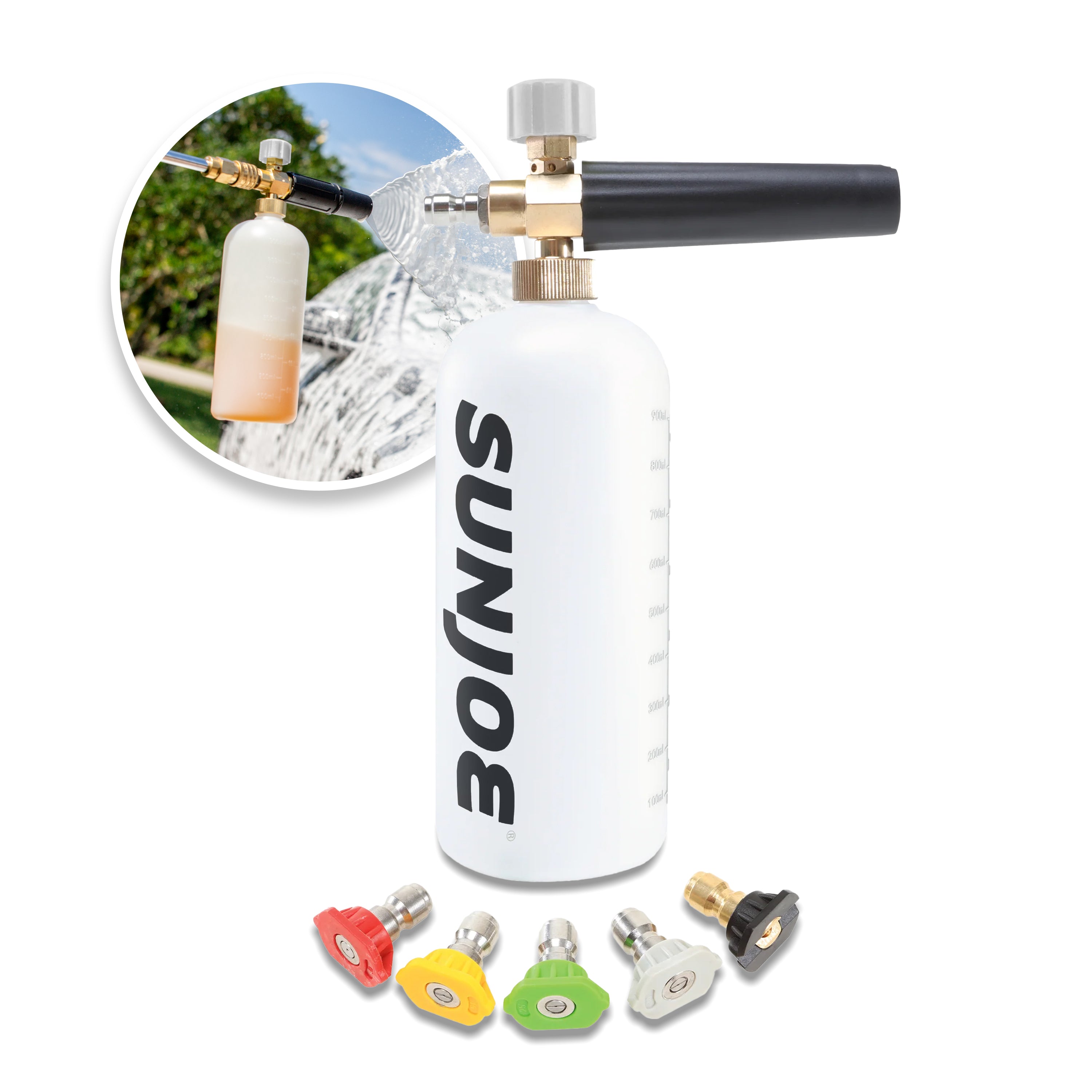 Sun Joe Foam Cannon for SPX Series Electric Pressure Washers 34 Oz. | 1/4" Quick Connector | 5 Quick Connect Nozzle Tips