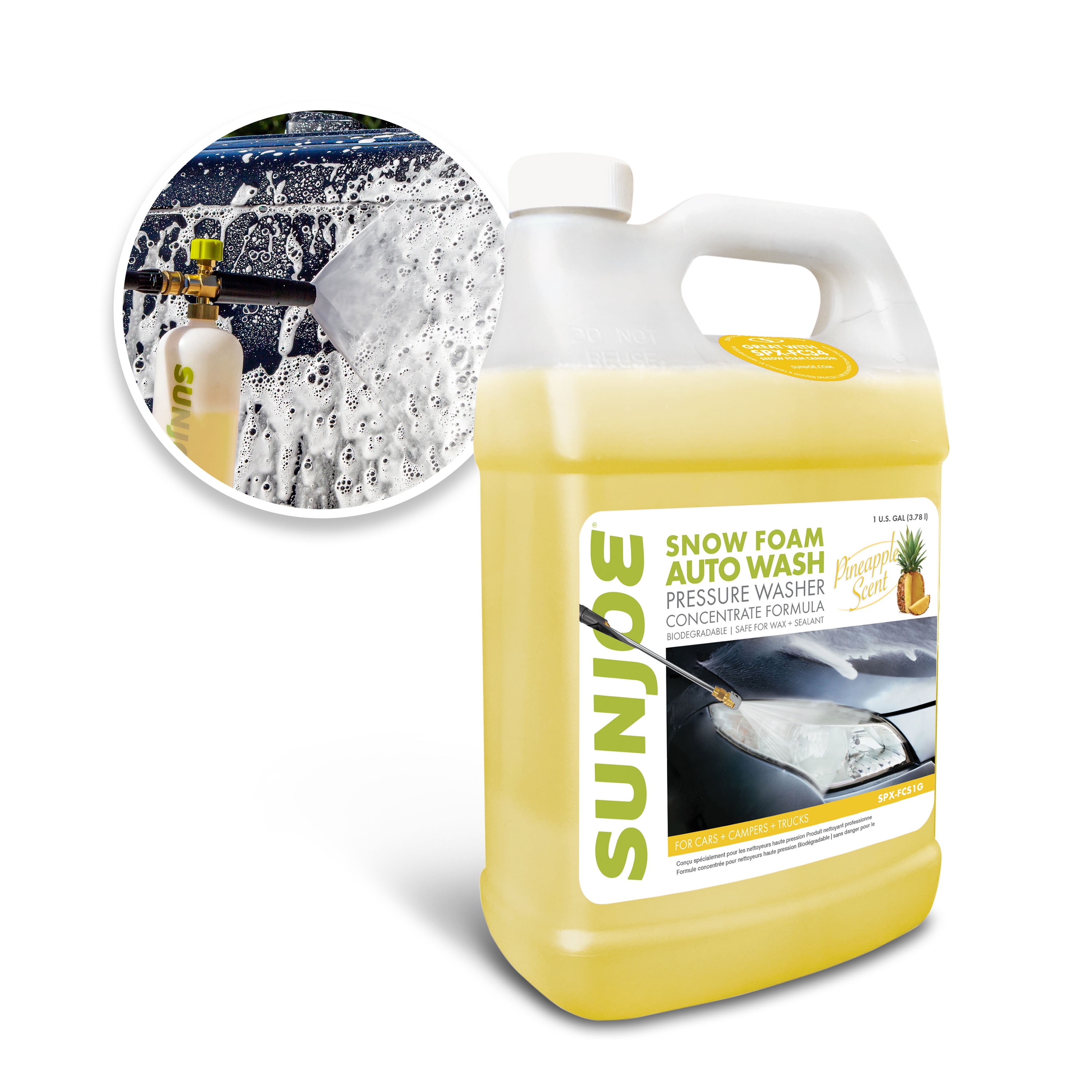 Sun Joe SPX-FCS1G Premium Snow Foam Pressure Washer Rated Car Wash Soap + Cleaner, Pineapple Scent | 1 Gal.