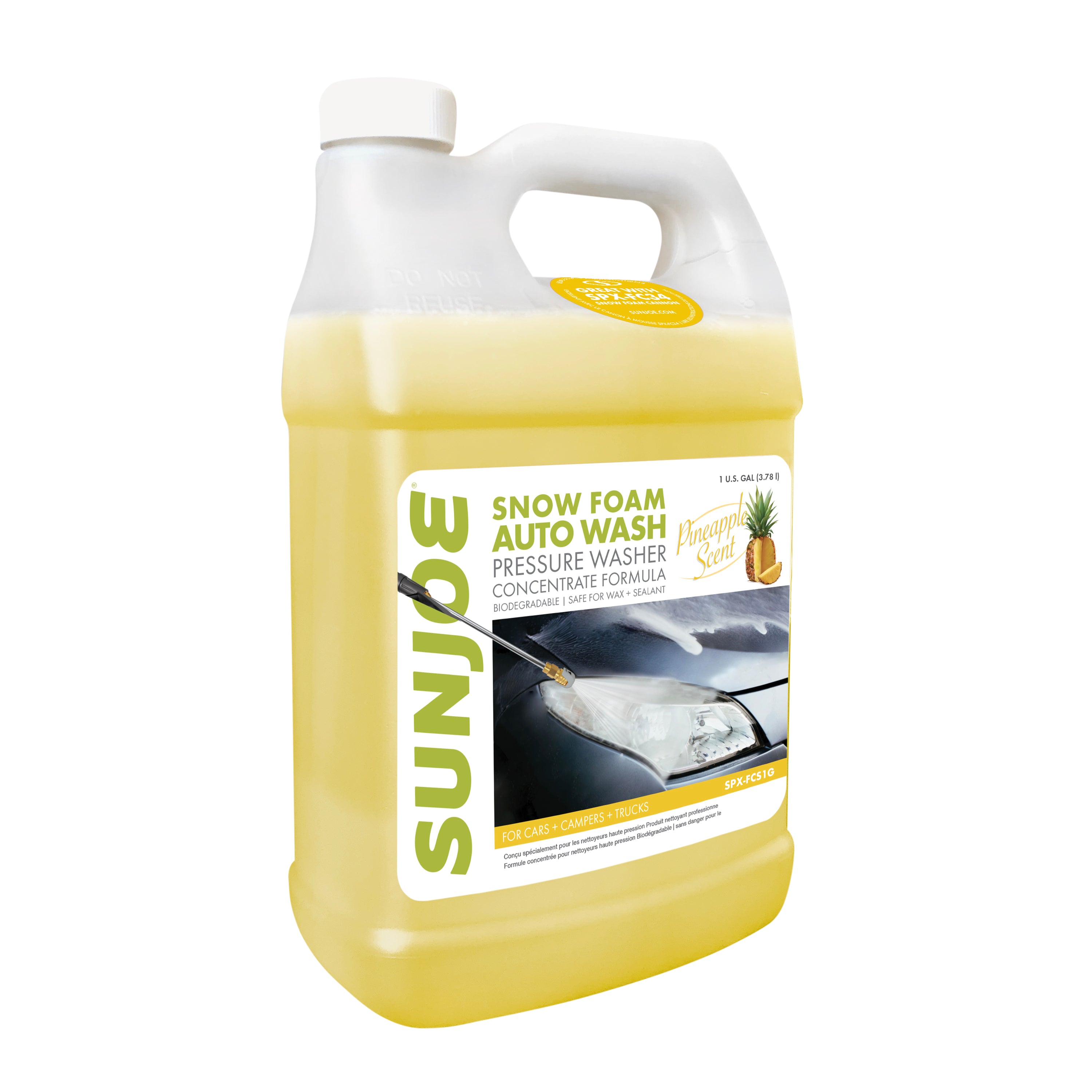 Sun Joe 1-gallon Pineapple Scented Premium Snow Foam Pressure Washer Rated Car Wash Soap and Cleaner.