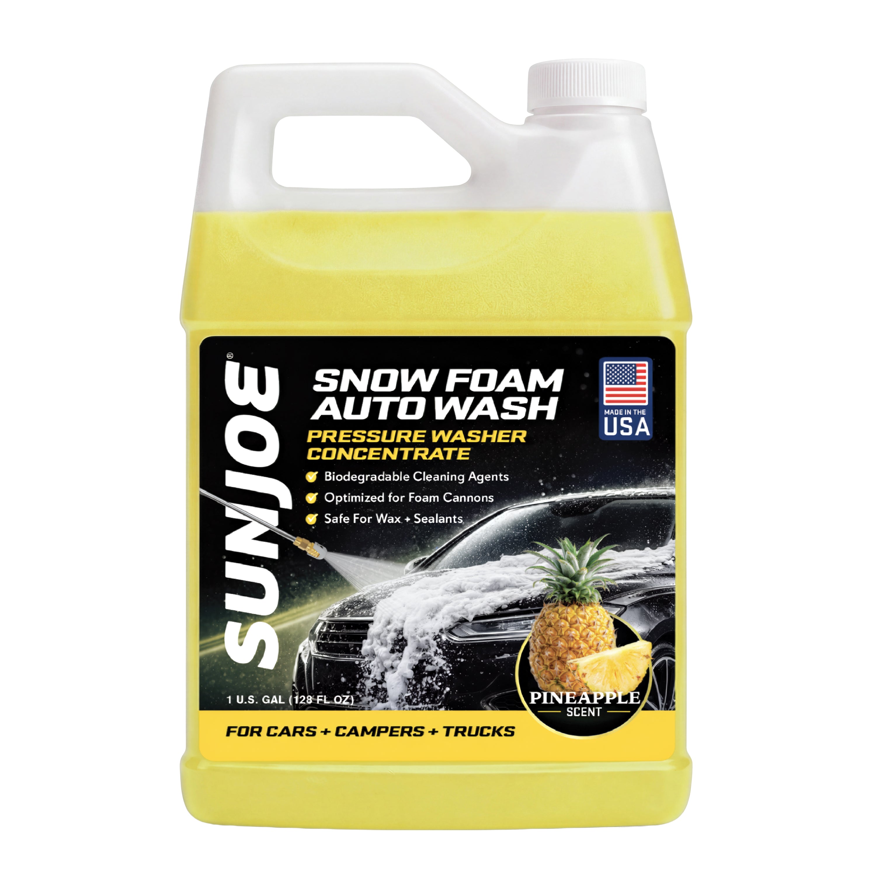 Sun Joe Premium Snow Foam Pressure Washer Rated Car Wash Soap + Cleaner, Pineapple Scent | 1 Gal.