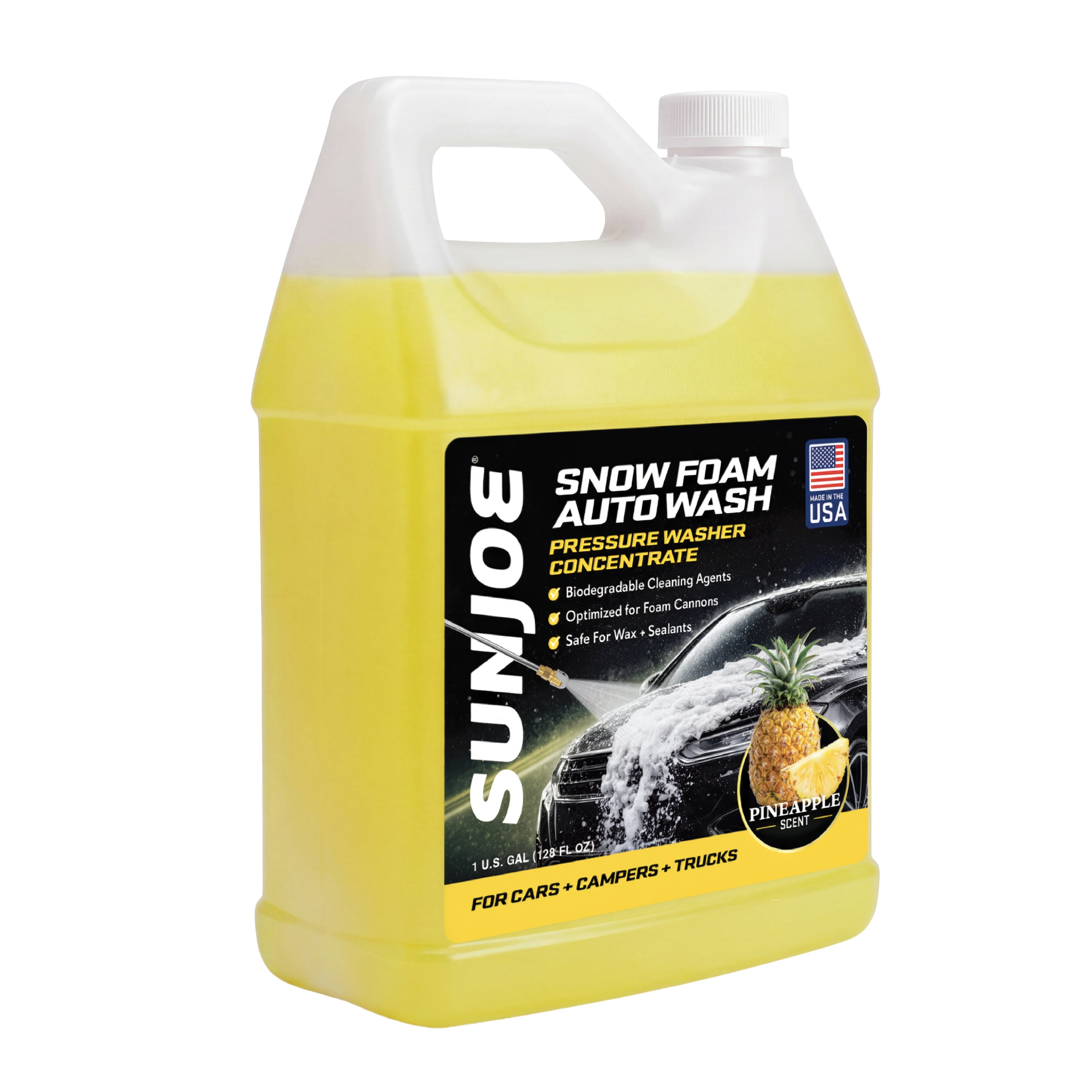 Sun Joe Premium Snow Foam Pressure Washer Rated Car Wash Soap + Cleaner, Pineapple Scent | 1 Gal.