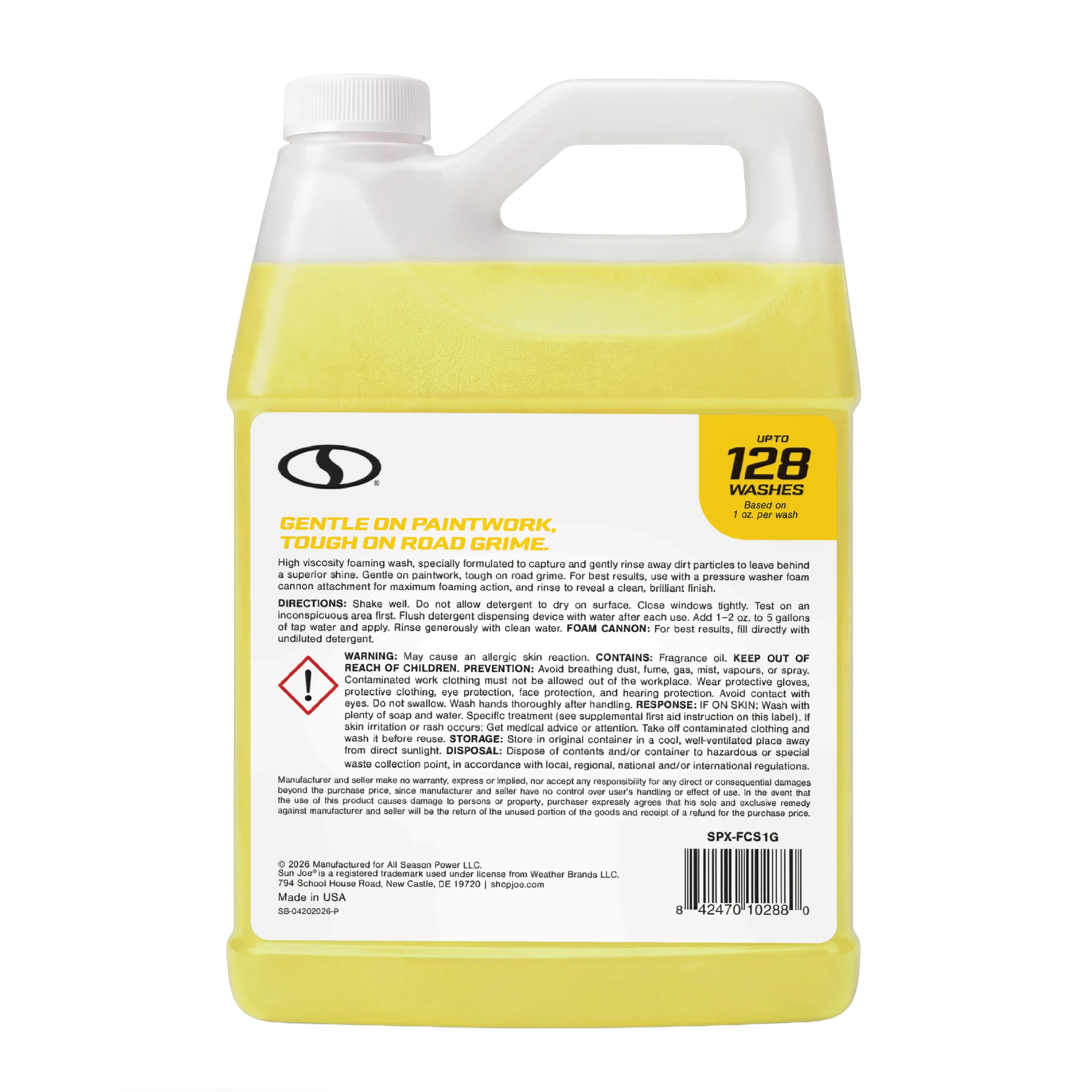 Sun Joe Premium Snow Foam Pressure Washer Rated Car Wash Soap + Cleaner, Pineapple Scent | 1 Gal.