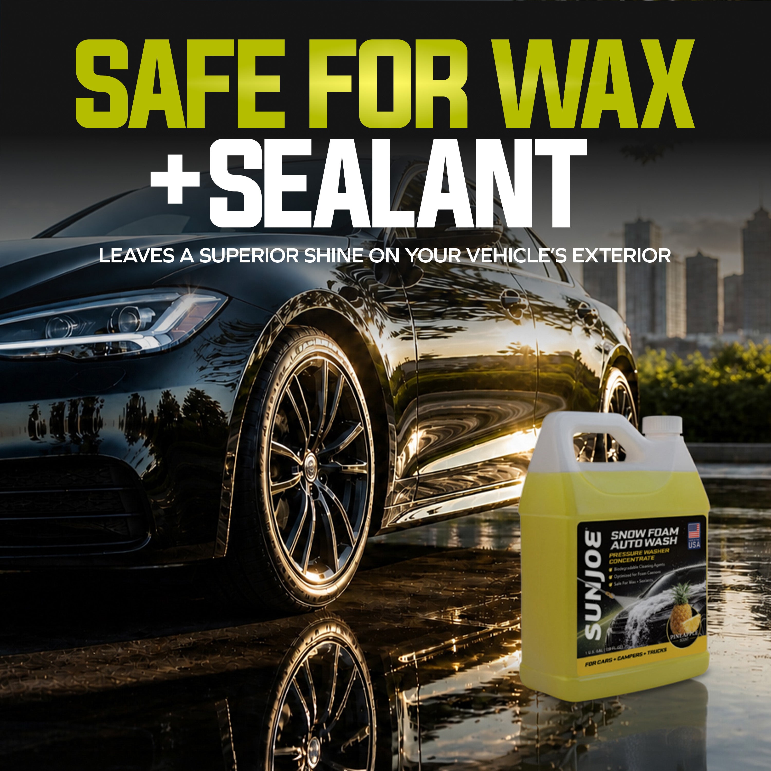 Sun Joe Premium Snow Foam Pressure Washer Rated Car Wash Soap + Cleaner, Pineapple Scent | 1 Gal.