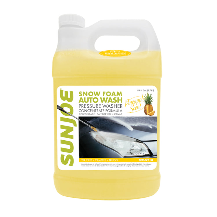 Front view of the Sun Joe 1-gallon Pineapple Scented Premium Snow Foam Pressure Washer Rated Car Wash Soap and Cleaner.