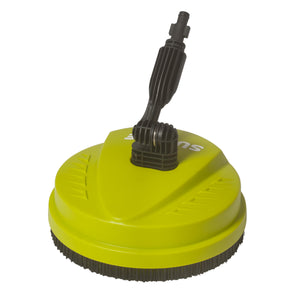 Close-up of the head on the Sun Joe 10-inch Deck and Patio Cleaning Attachment for SPX Series Pressure Washers.