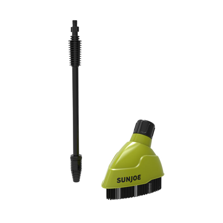 Sun Joe Turbo Lance with Splash Guard Brush Attachment for pressure washers with the lance and brush unconnected.