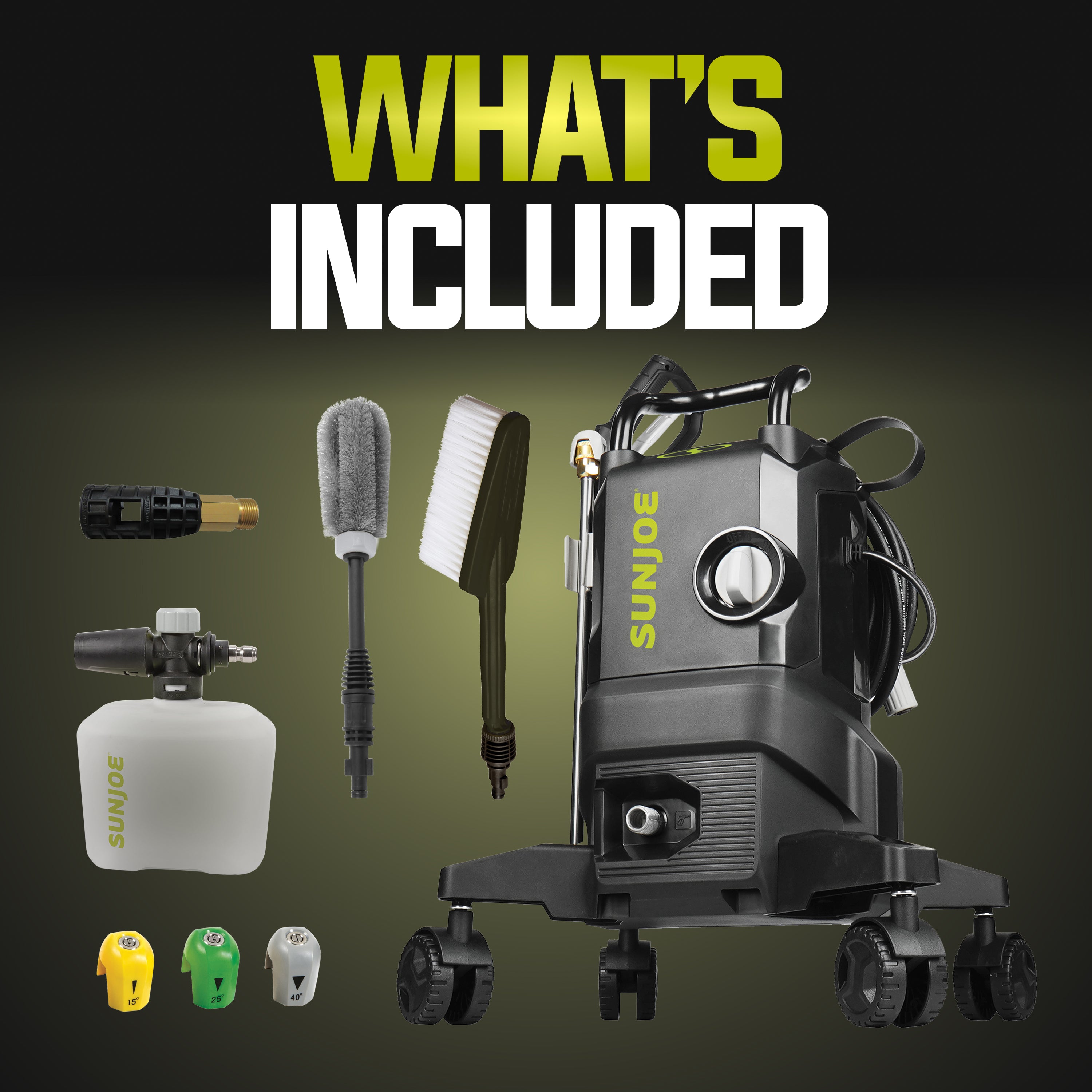 Sun Joe Electric Pressure Washer W/ Wheels | 7-Pc Accessory Kit | 14.9
