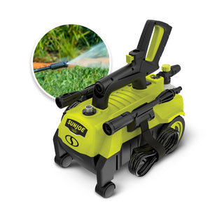 Sun Joe SPX3160 mobile pressure washer with inset image of product in use