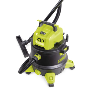 Sun Joe 1200-watt 8-gallon HEPA Filtration Wet/Dry Shop Vacuum with the extension tube and floor brush attachment.