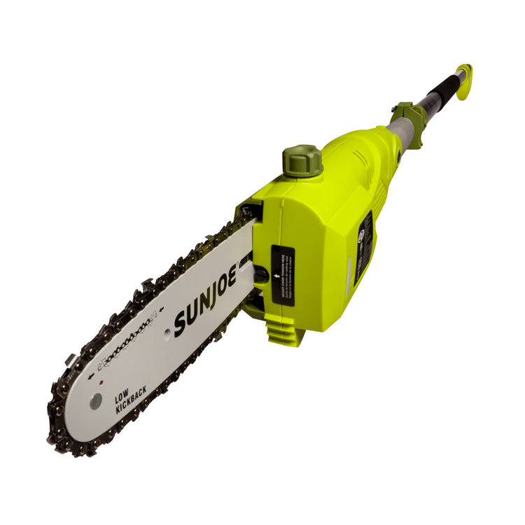 Angled view of the Sun Joe 6.5-amp 8-inch Electric Multi-Angle Pole Chain Saw.