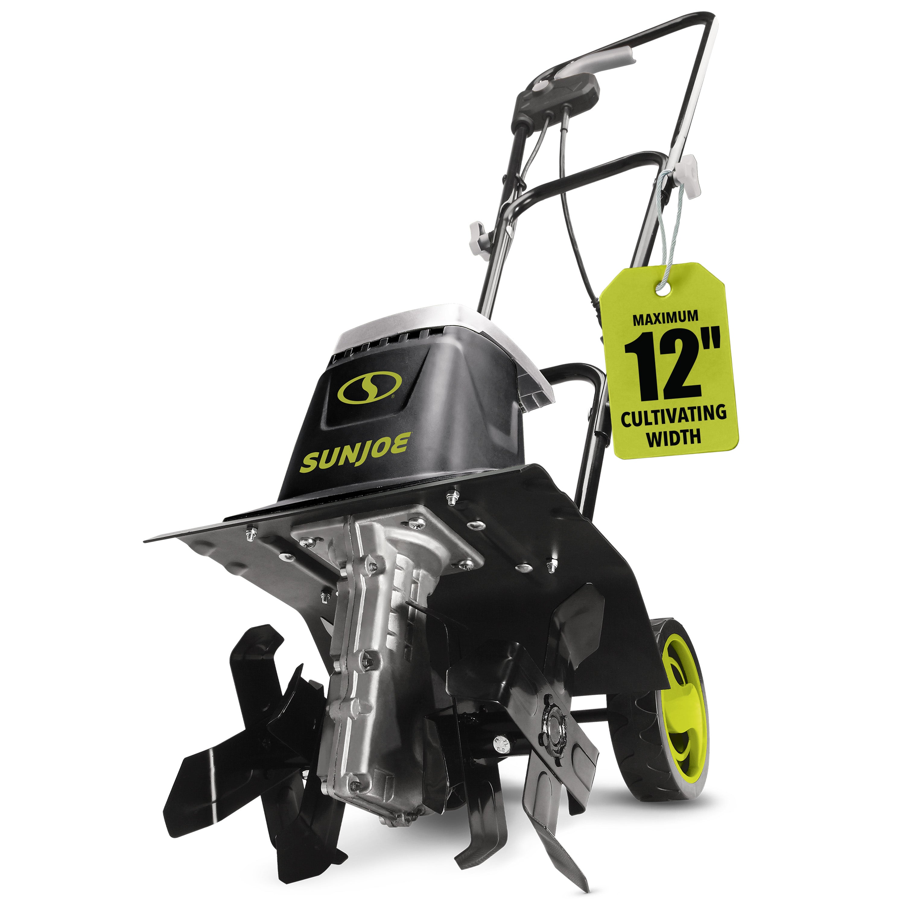Sun Joe TJ602E Electric Garden Tiller + Cultivator | 12-inch | 8-Amp | 3-Position Height Adjustment