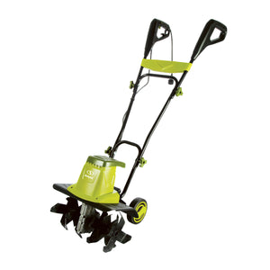 Angled view of the Sun Joe 13.5-amp 16-inch Electric Garden Tiller and Cultivator.