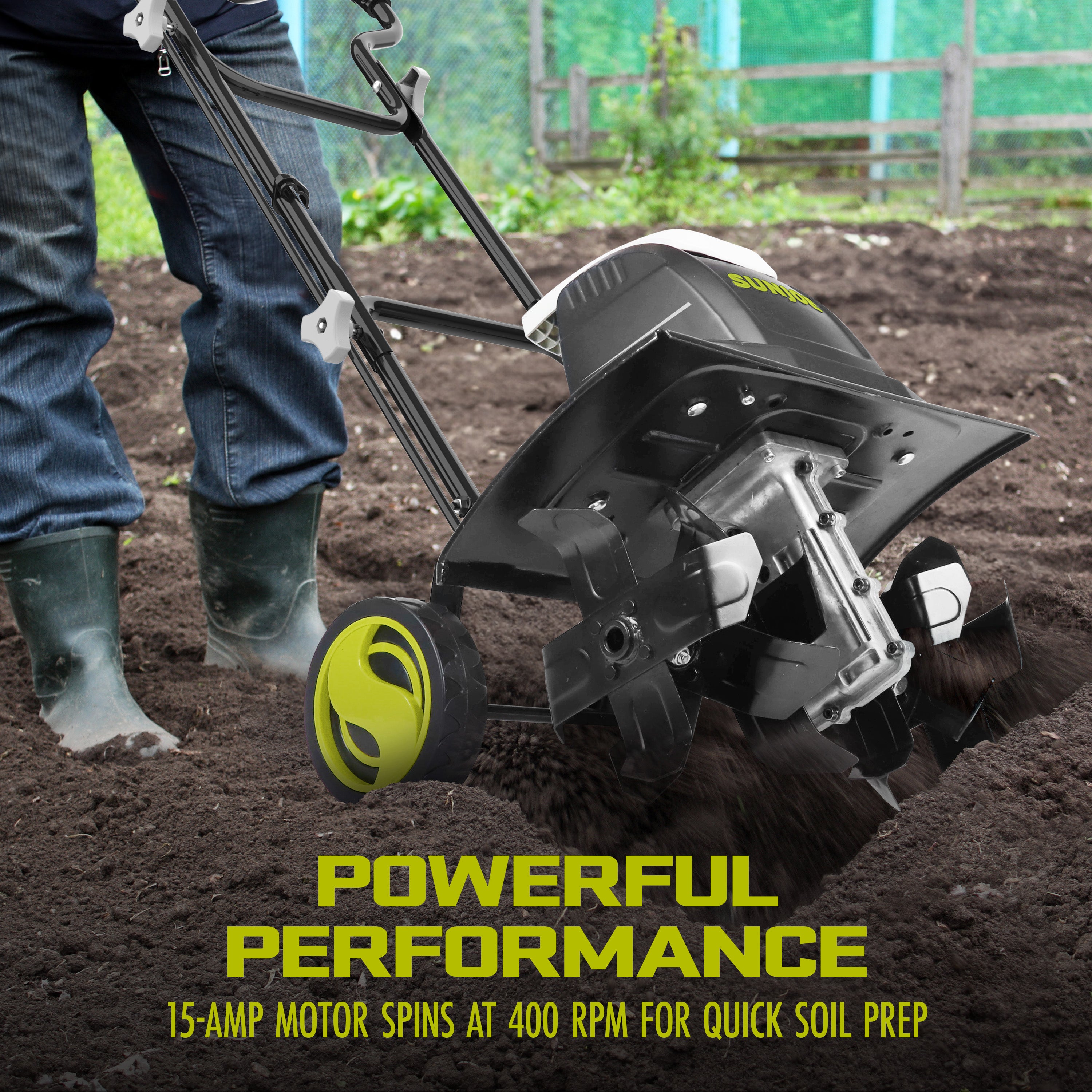 Sun Joe Electric Tiller + Cultivator | 15.7-inch | 15-Amp | 4-Position Height Adjustment