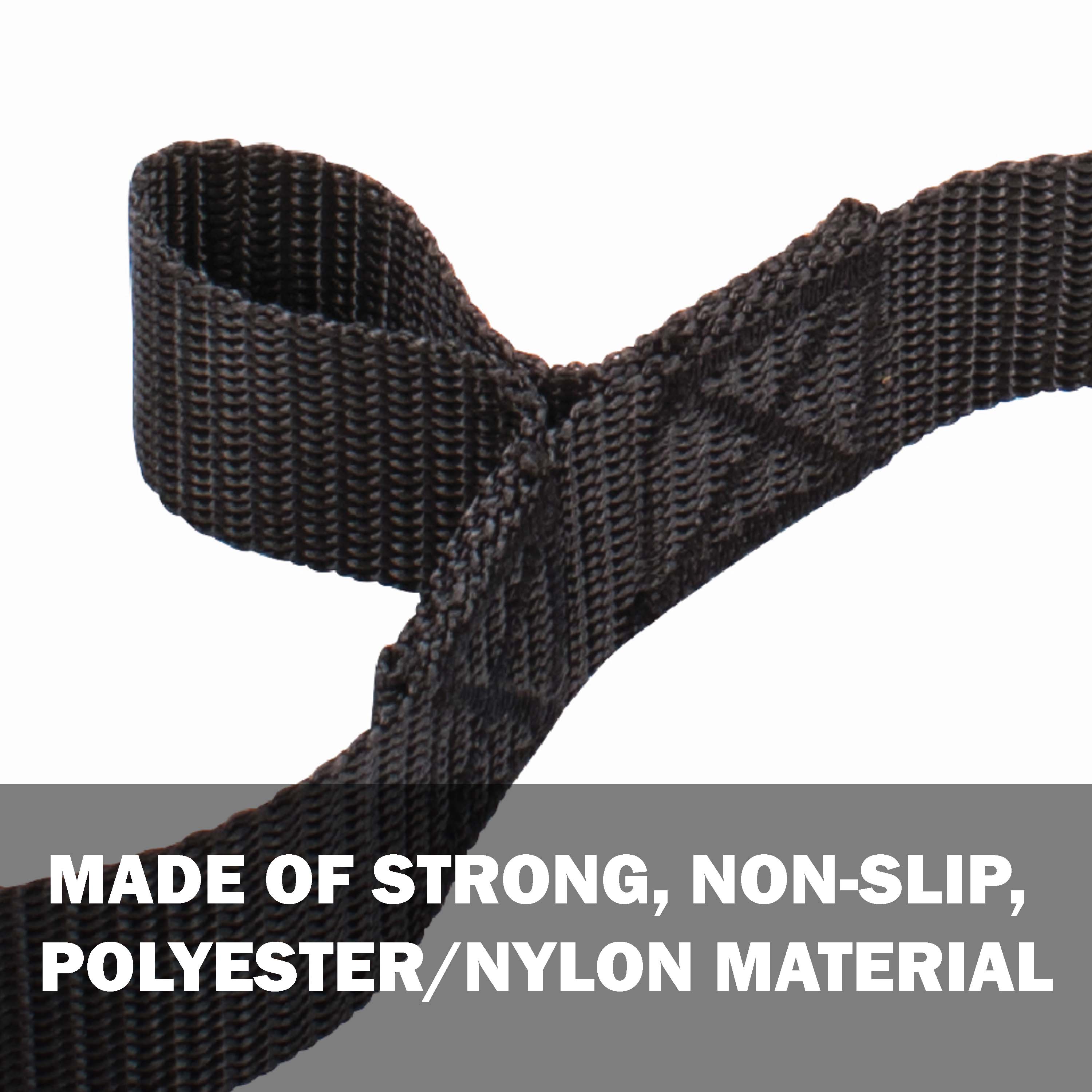 Made of strong, non-slip, polyester and nylon material.