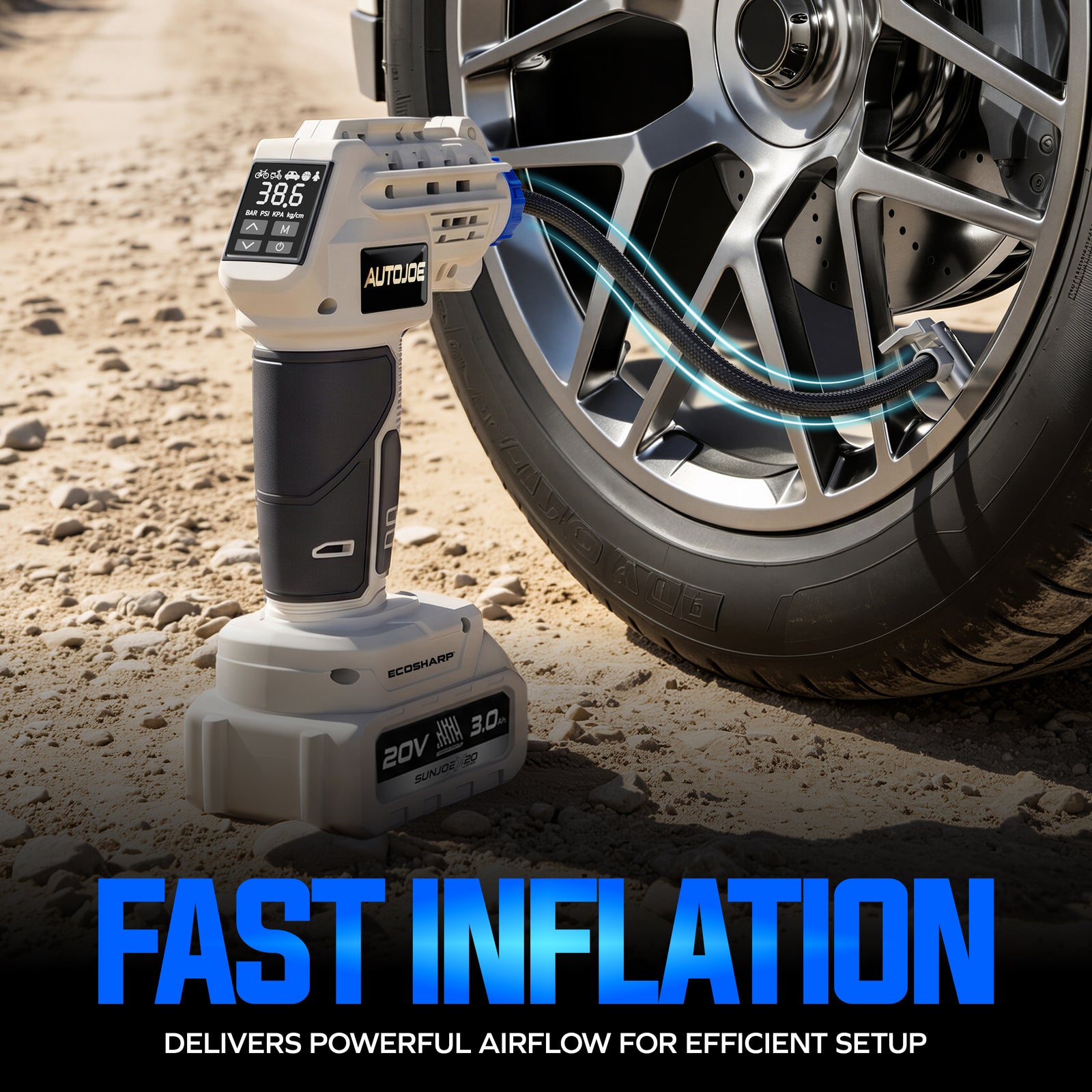 Auto Joe X20-AIR inflating a vehicle tire
