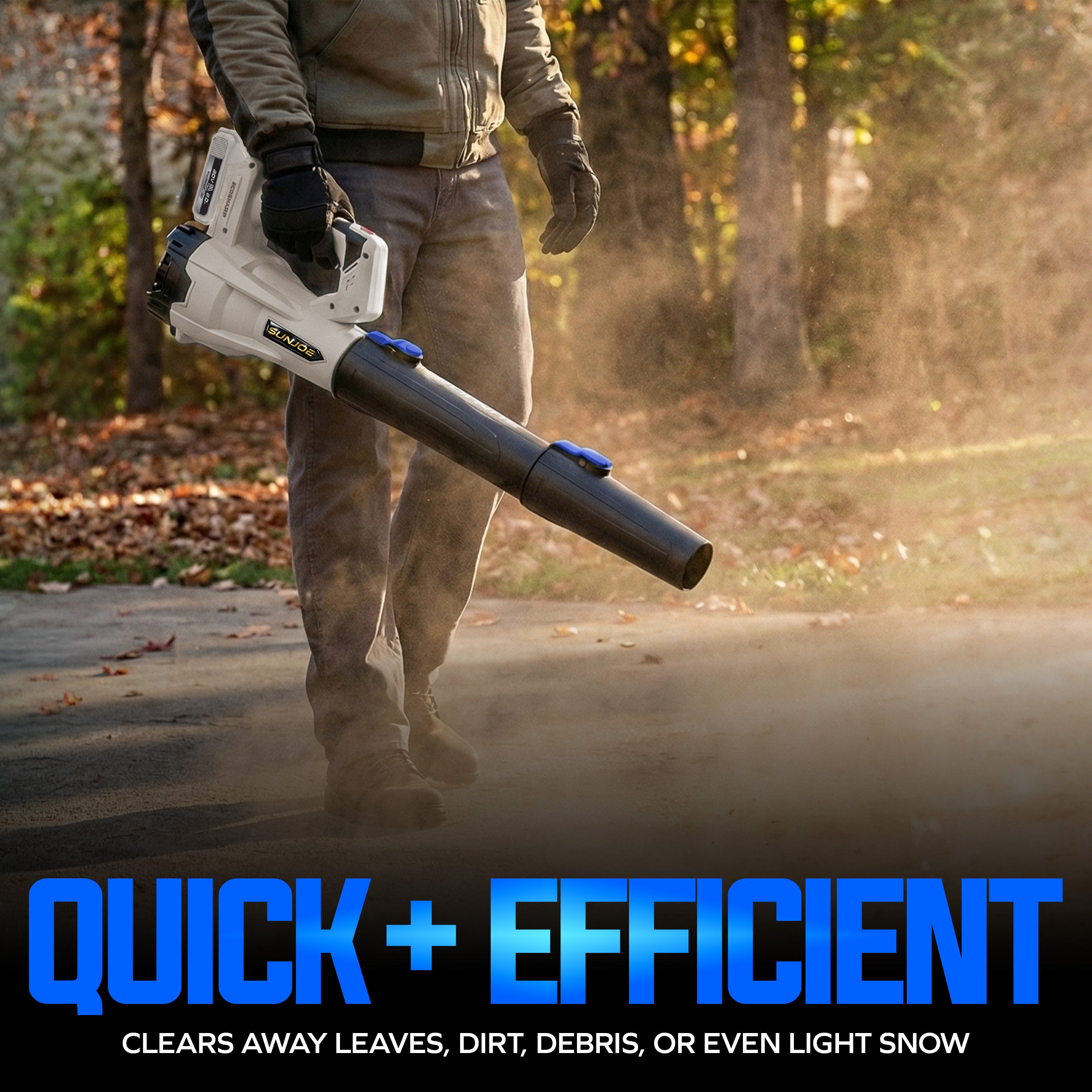 Sun Joe 20-Volt ECOSHARP Cordless X20 Compact Multi-Purpose Blower | 400 CFM | W/ 2 x 2000 mAh Batteries (2.0-Amp) + Charger