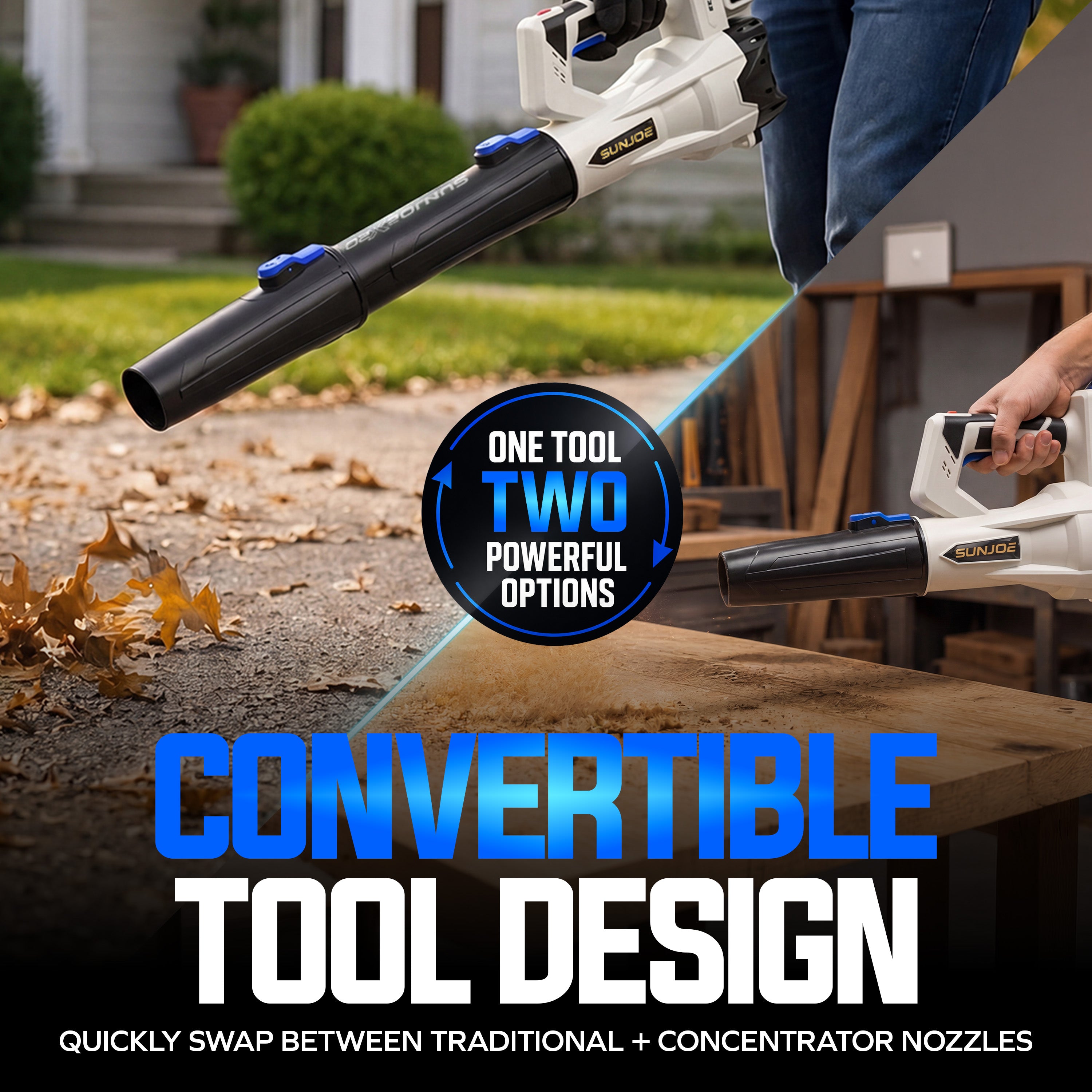 Sun Joe 20-Volt ECOSHARP Cordless X20 Compact Multi-Purpose Blower | 400 CFM | W/ 2 x 2000 mAh Batteries (2.0-Amp) + Charger