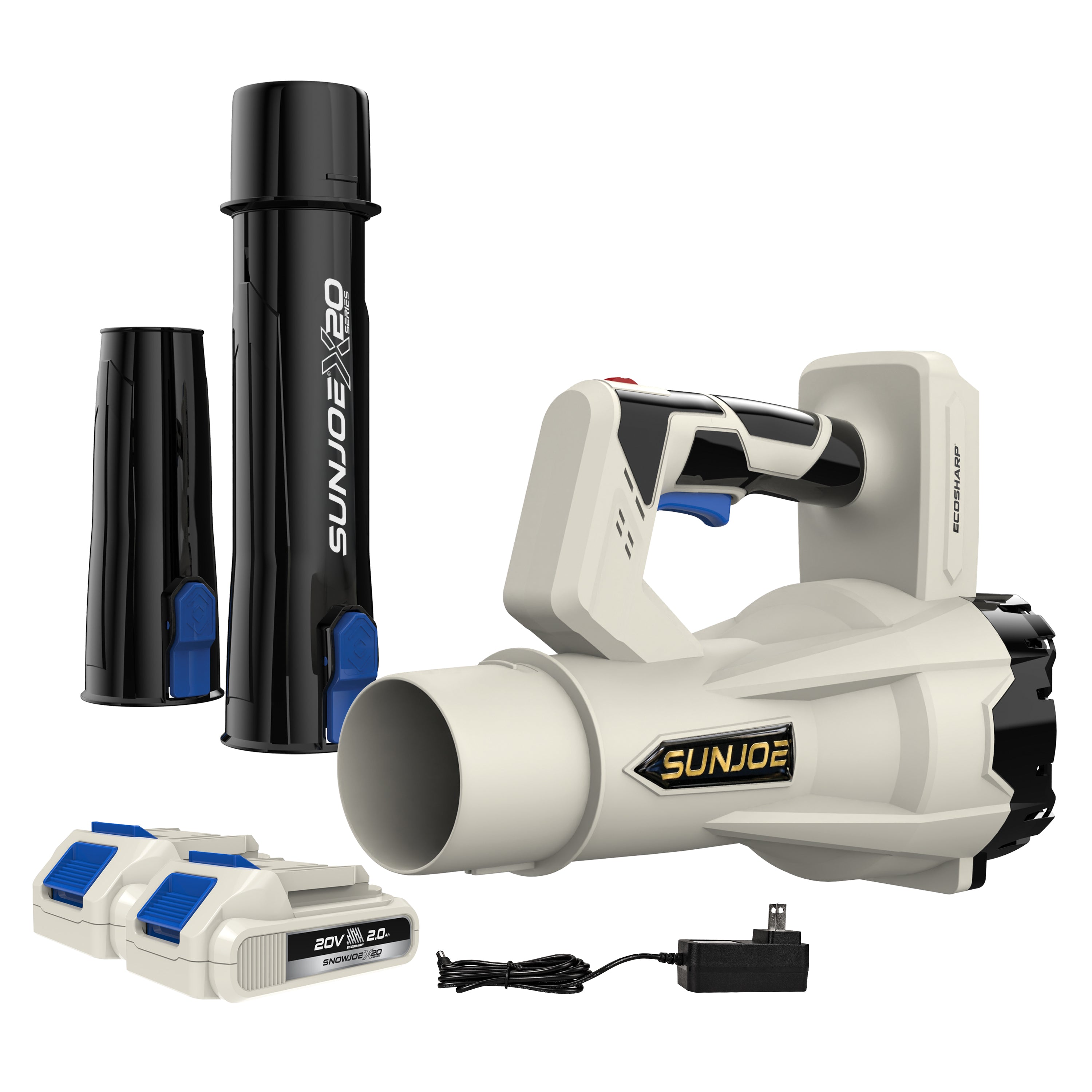 Sun Joe 20-Volt ECOSHARP Cordless X20 Compact Leaf Blower | 400 CFM | W/ 2 x 2000 mAh Batteries (2.0-Amp) + Charger