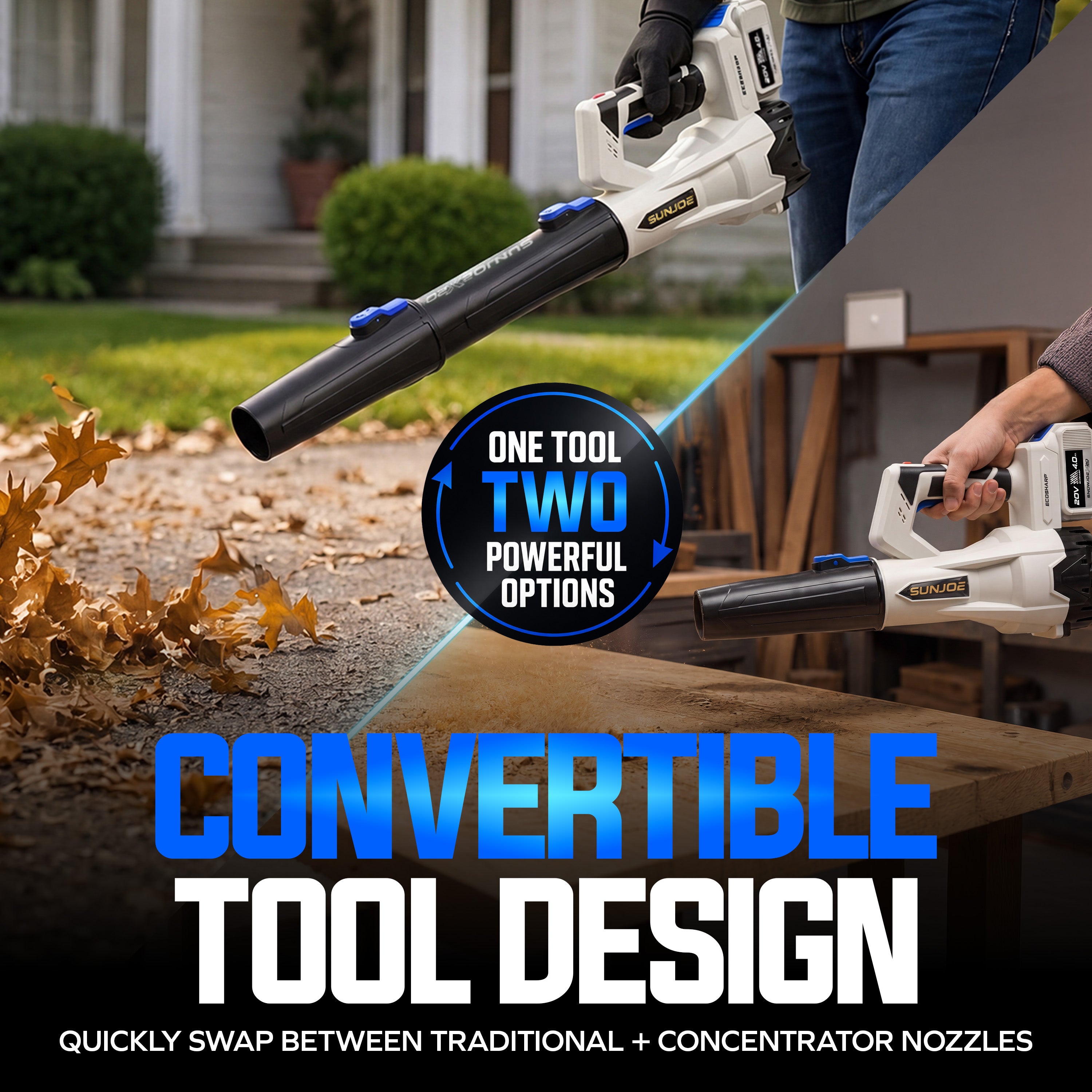 Sun Joe 20-Volt ECOSHARP Cordless X20 Compact Multi-Purpose Blower | 400 CFM | W/ 4000 mAh Battery (4.0-Amp) + Charger