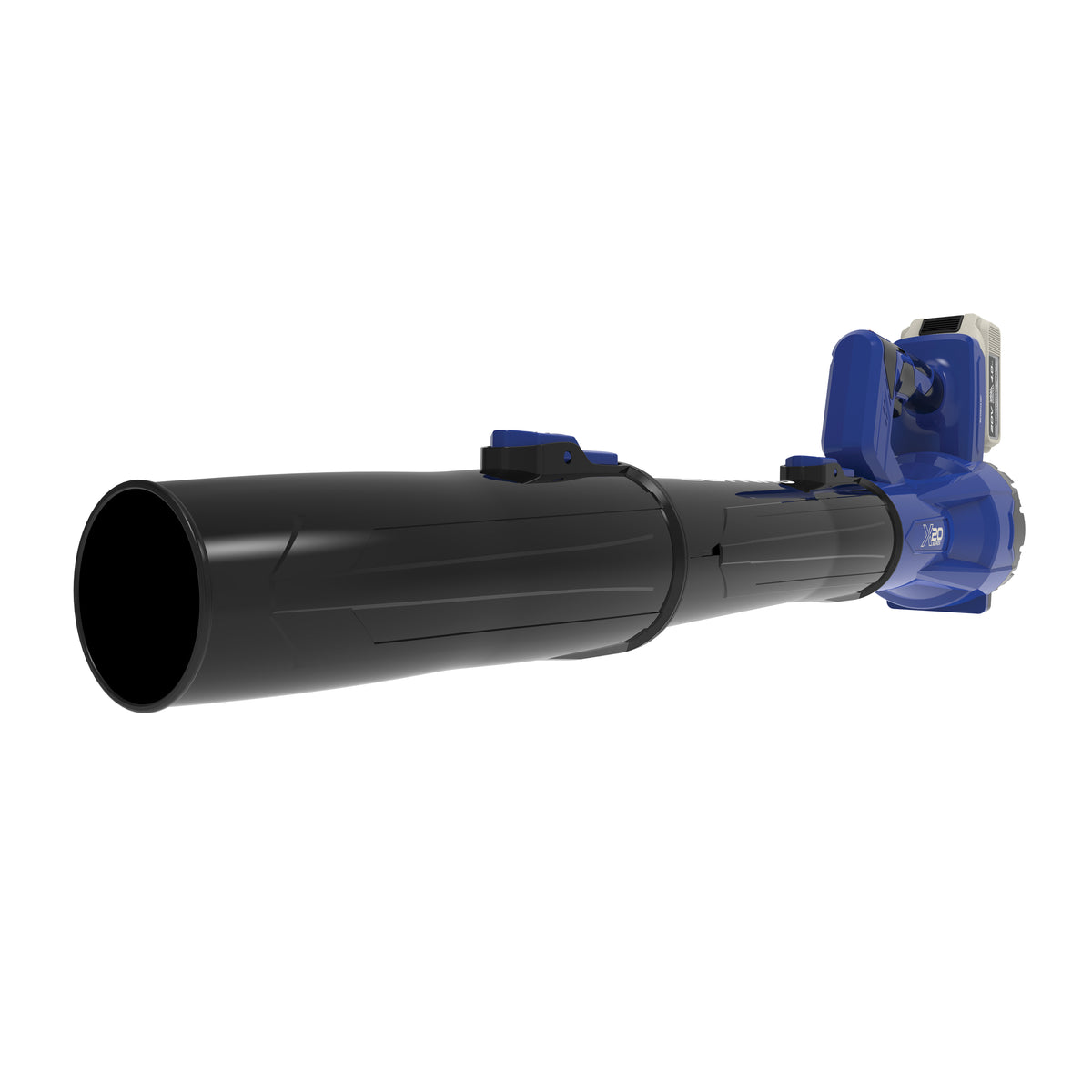 Front nozzle view of the blue Sun Joe X20-CBLW-4A compact cordless leaf blower