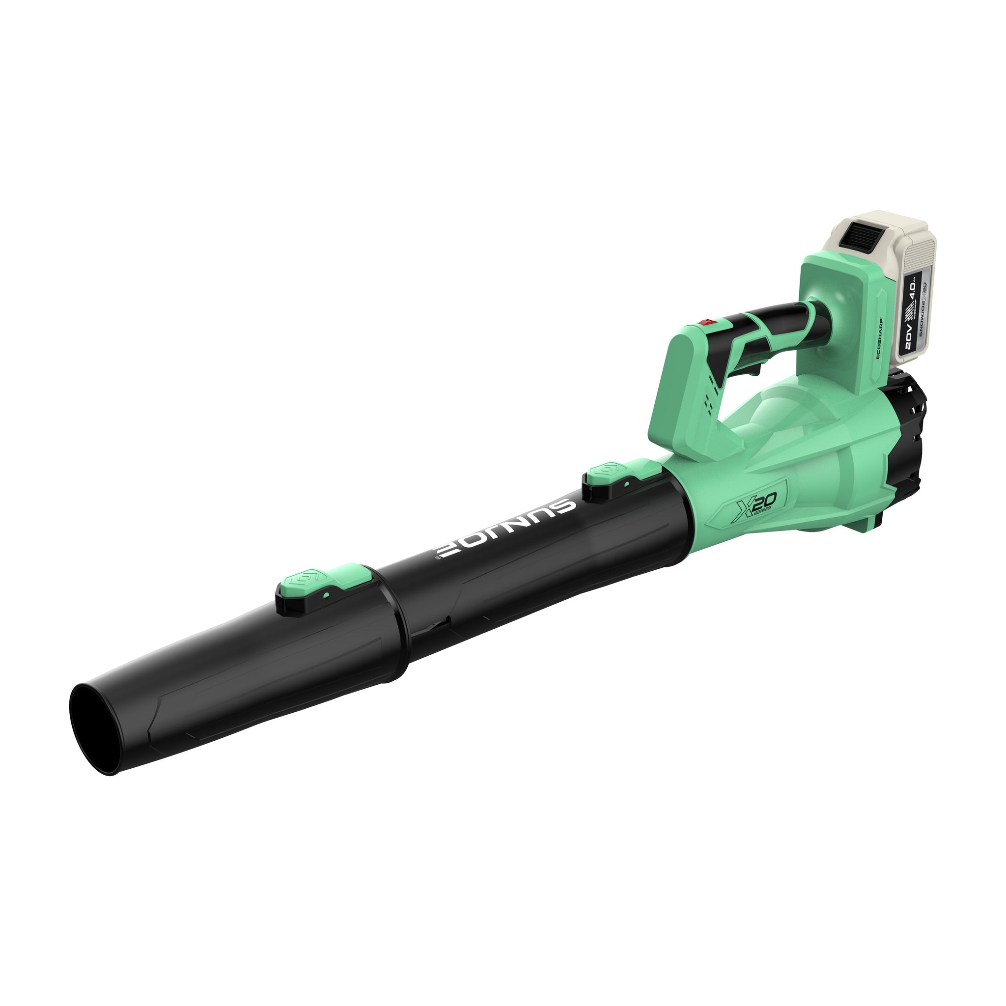 Green Sun Joe X20-CBLW-4A compact cordless leaf blower with battery installed