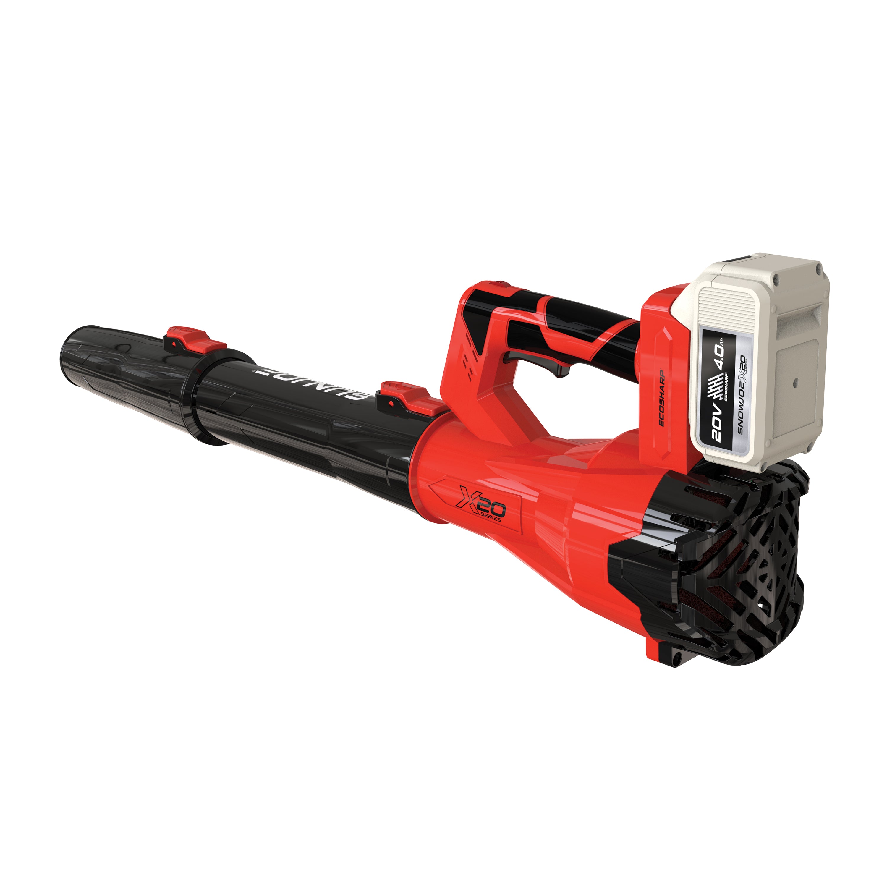 Sun Joe 20-Volt ECOSHARP Cordless X20 Compact Leaf Blower | 23,000 RPM | W/ 4000 mAh Battery (4.0-Amp) + Charger (Red)