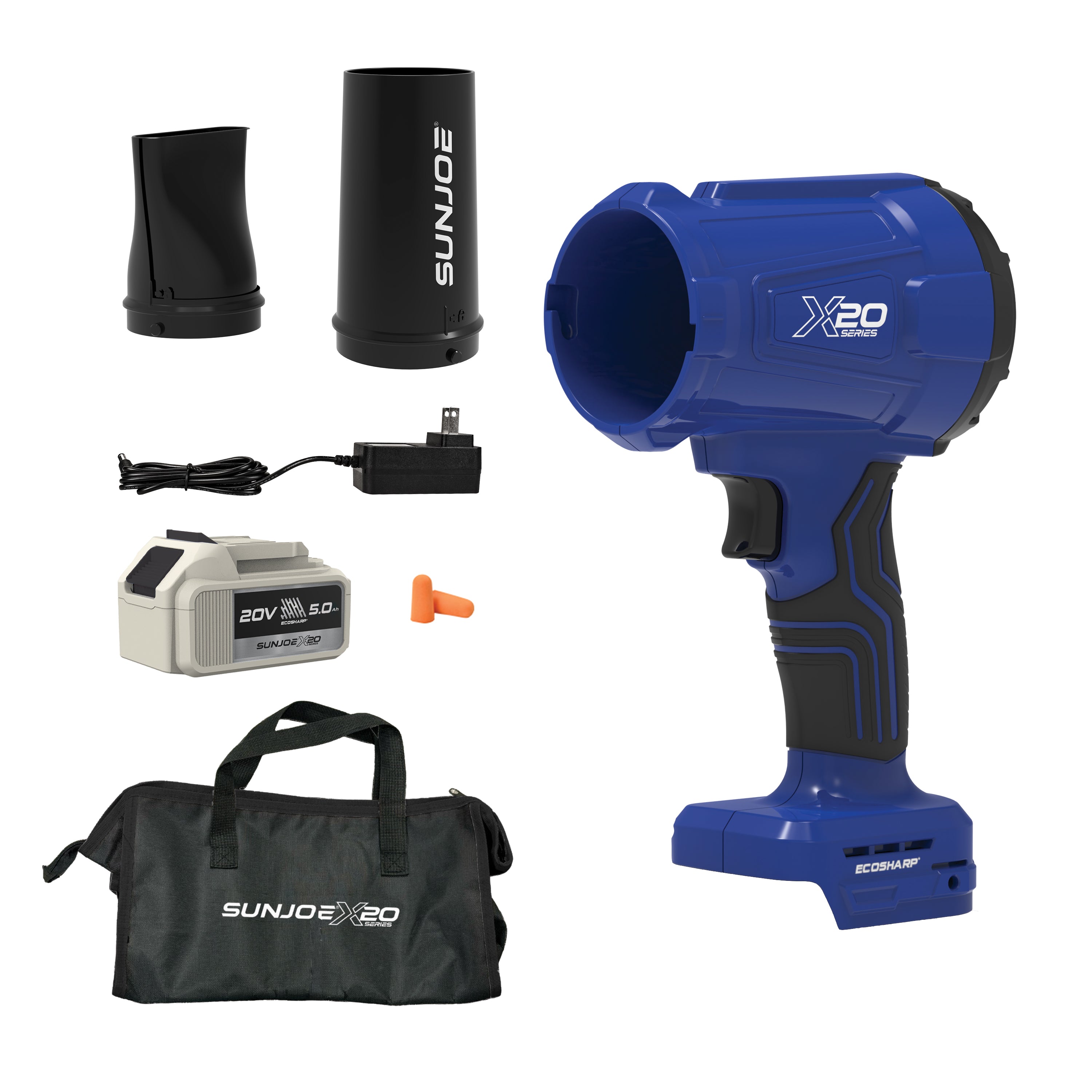 Sun Joe 20-Volt ECOSHARP Cordless X20 Handheld Turbo Blower | 2 Nozzle