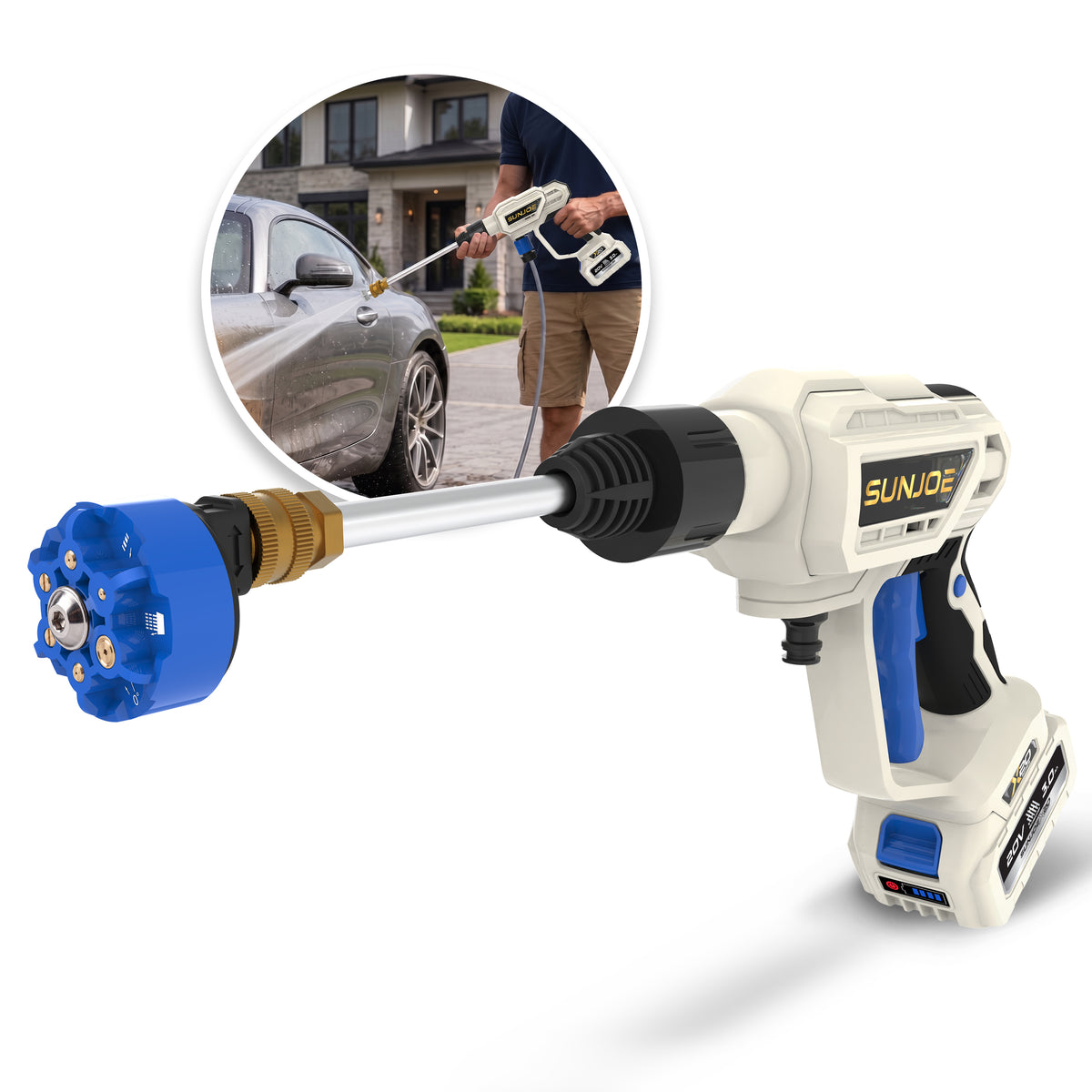 Sun Joe 20-Volt ECOSHARP Xtream Cordless Pressure Washer | 350 PSI | W/ 3000 mAh (3.0-Amp) Battery + Charger