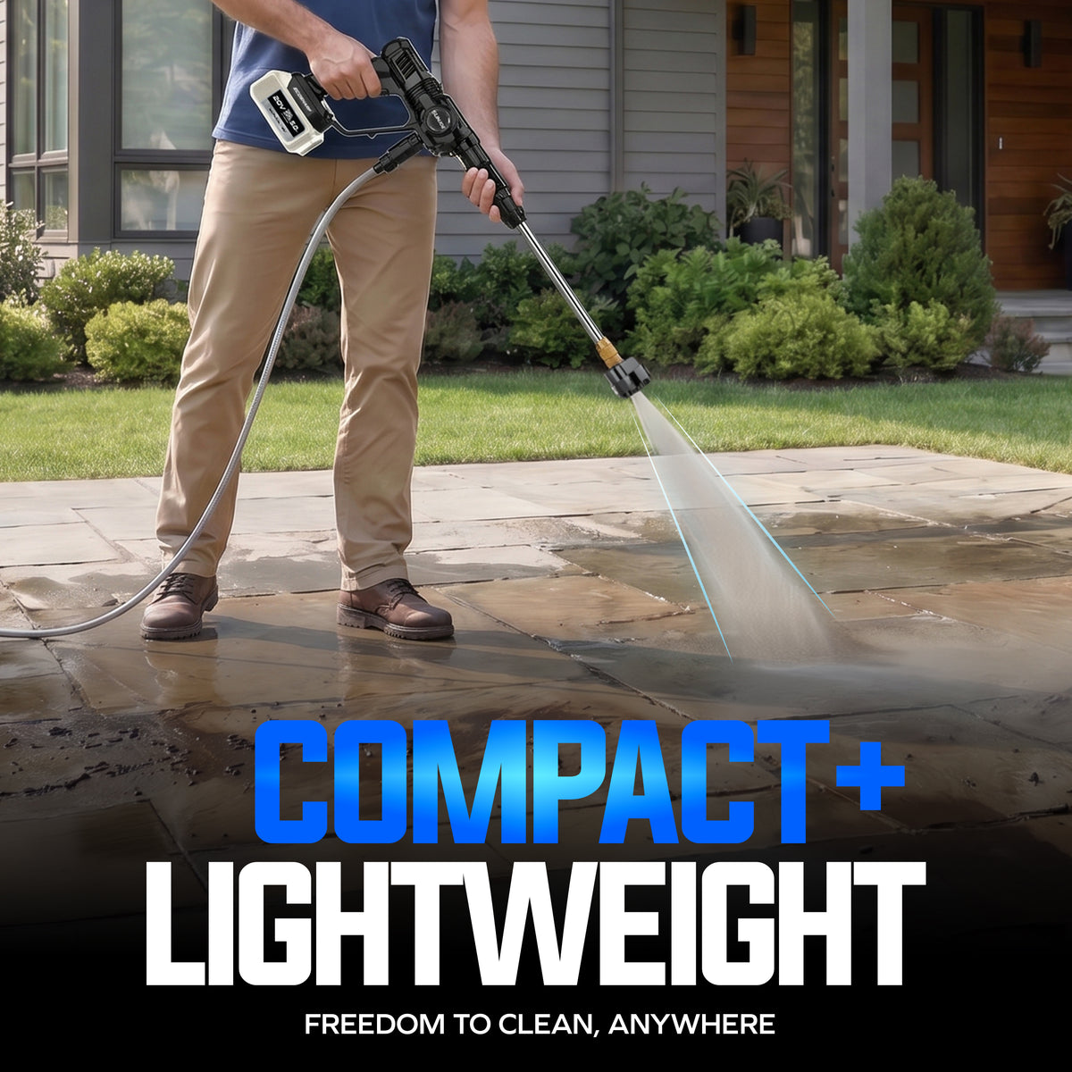 Sun Joe X20-PSC-5A cleaning an outdoor paved surface
