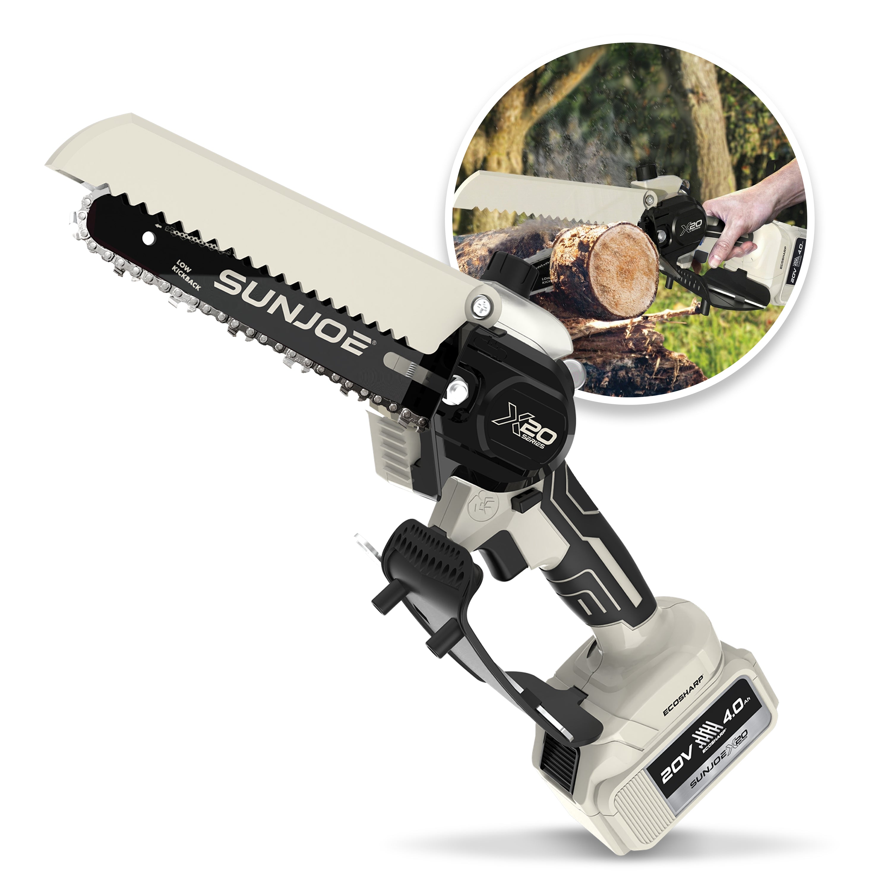 Sun Joe 20-Volt ECOSHARP Cordless X20 Handheld Pruning Saw | 6-inch | W/ 4.0-Ah Battery + Charger