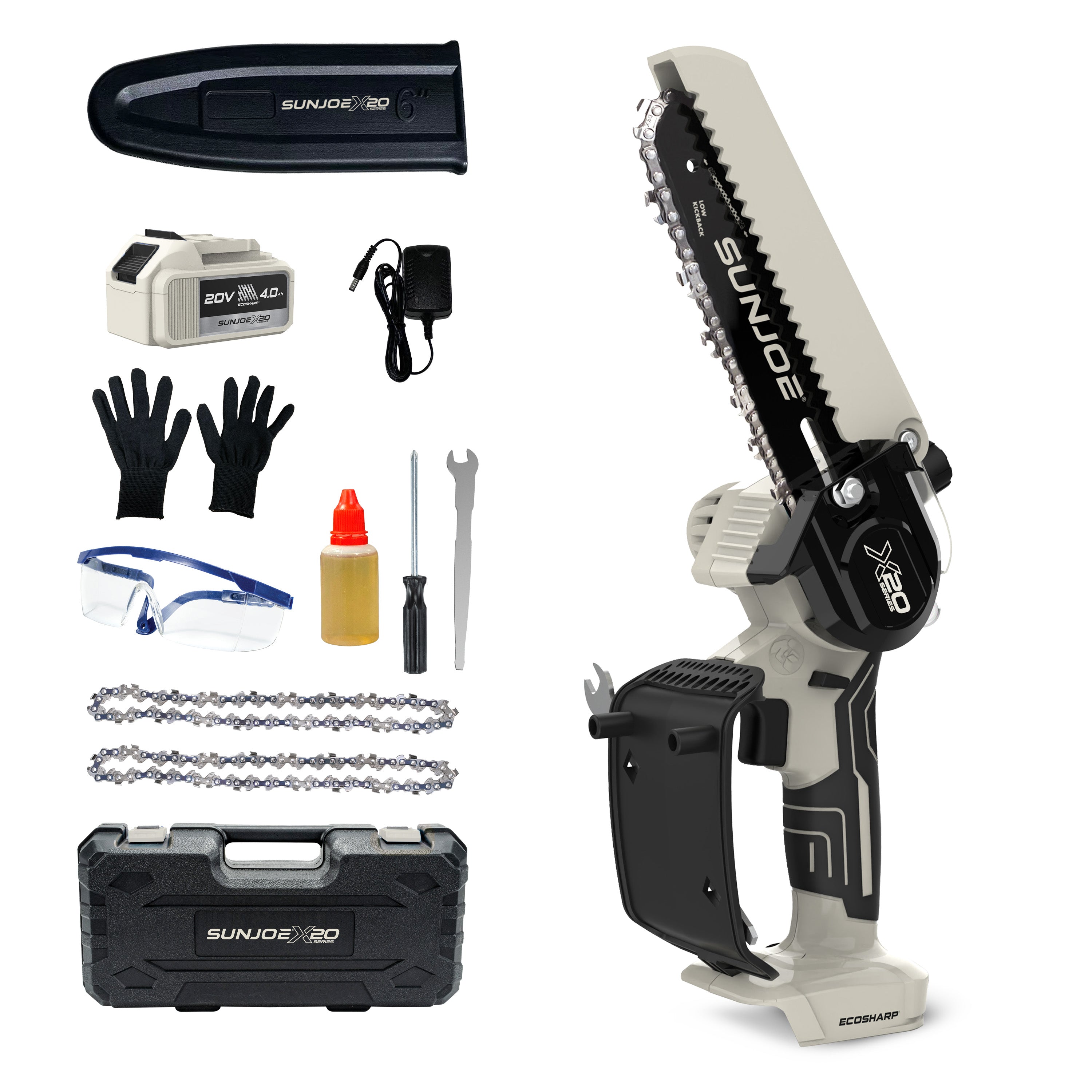 Sun Joe 20-Volt ECOSHARP Cordless X20 Handheld Pruning Saw | 6-inch | W/ 4.0-Ah Battery + Charger
