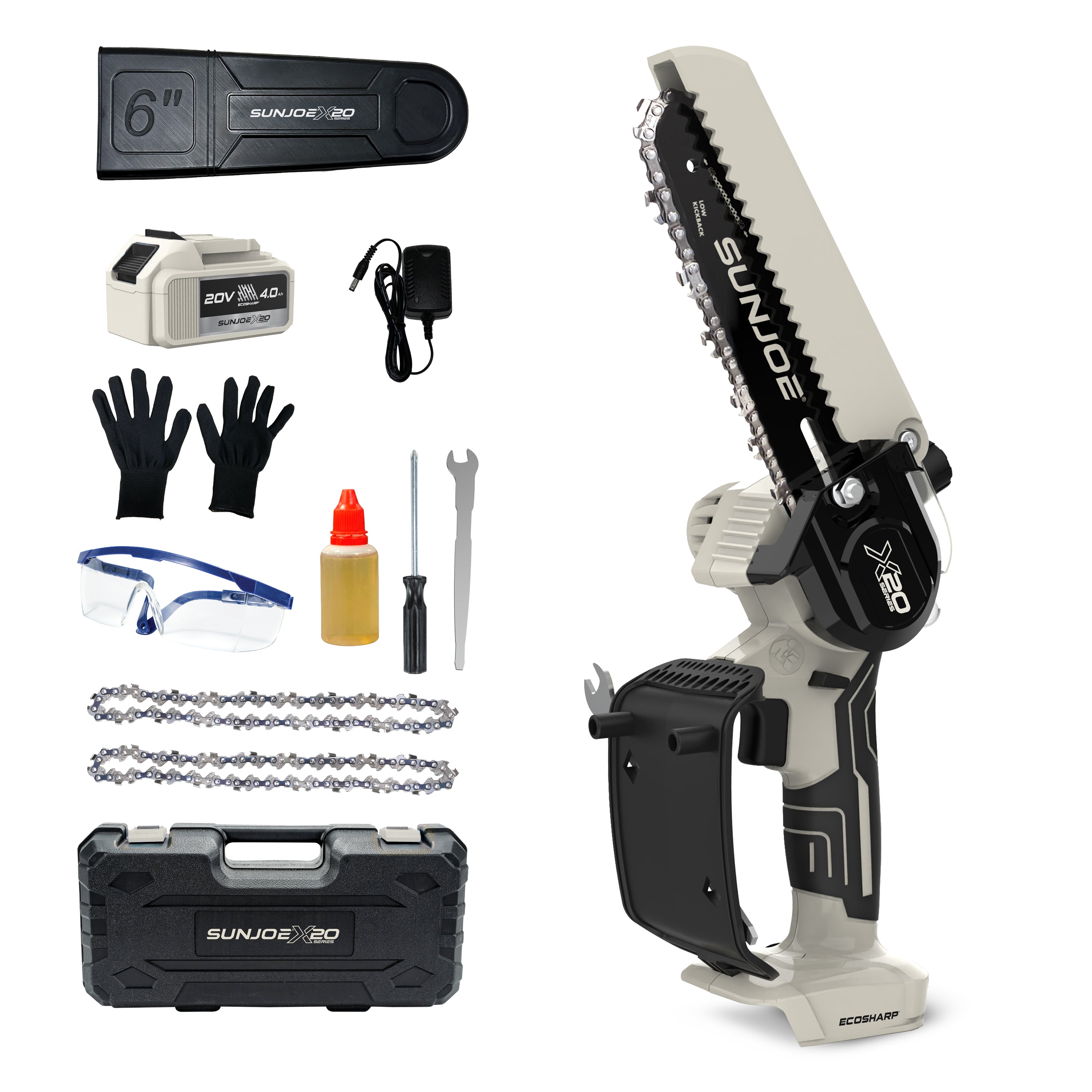 Sun Joe 20-Volt ECOSHARP Cordless X20 Handheld Pruning Saw | 6-inch | W/ 4.0-Ah Battery + Charger