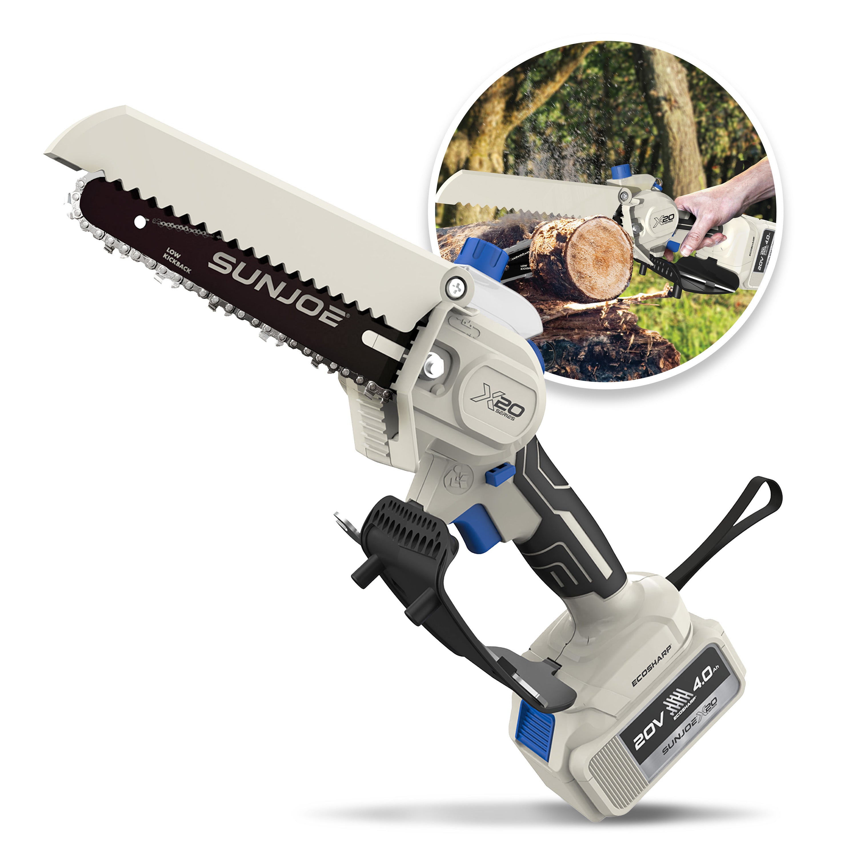 Sun Joe X20-SAW-4A 20-Volt ECOSHARP Cordless X20 Handheld Pruning Saw | 6-inch | W/ 4.0-Ah Battery + Charger