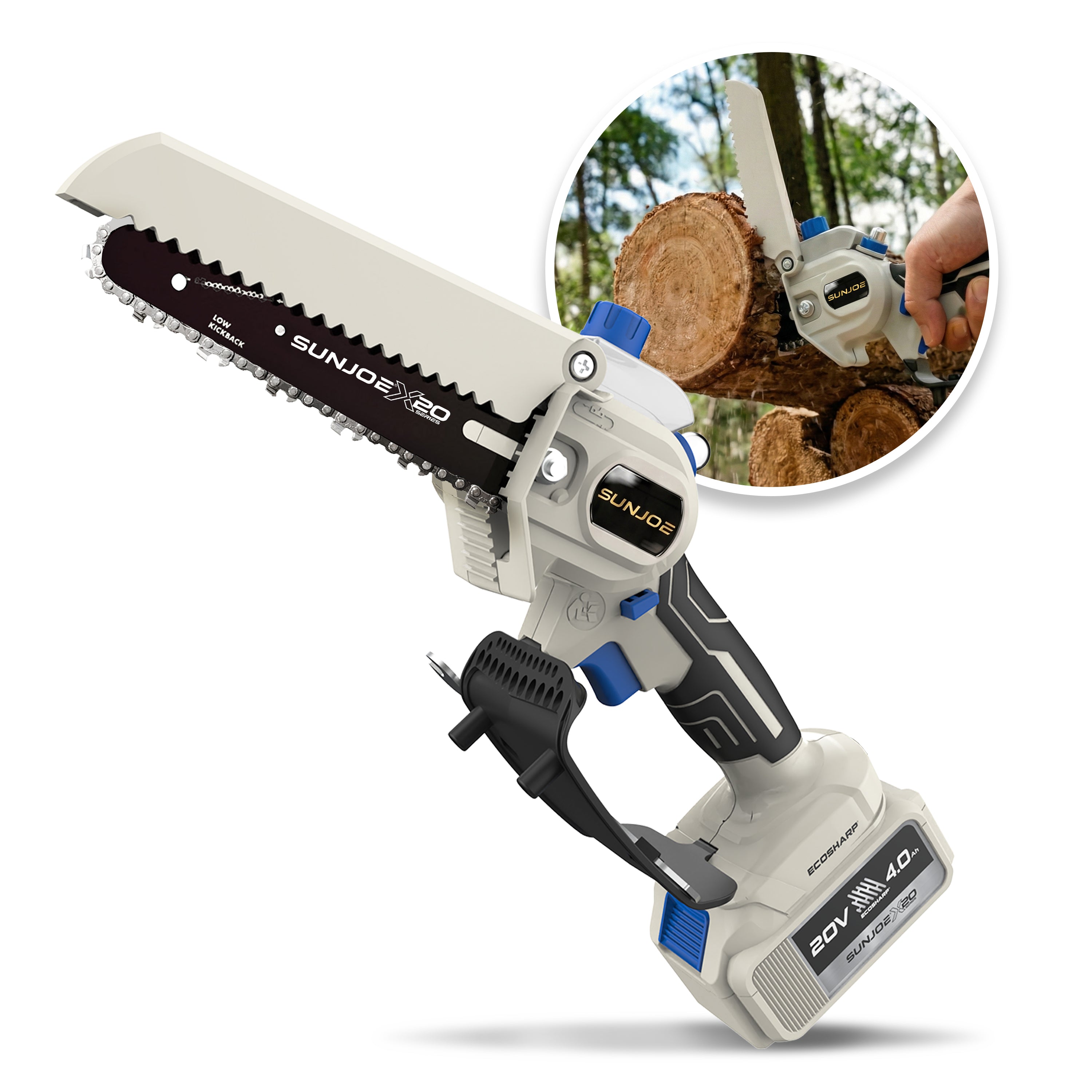 Sun Joe 20-Volt ECOSHARP Cordless X20 Handheld Pruning Saw | 6-inch | W/ 4.0-Ah Battery + Charger