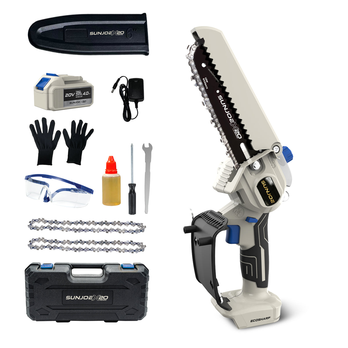 Sun Joe 20-Volt ECOSHARP Cordless X20 Handheld Pruning Saw | 6-inch | W/ 4.0-Ah Battery + Charger