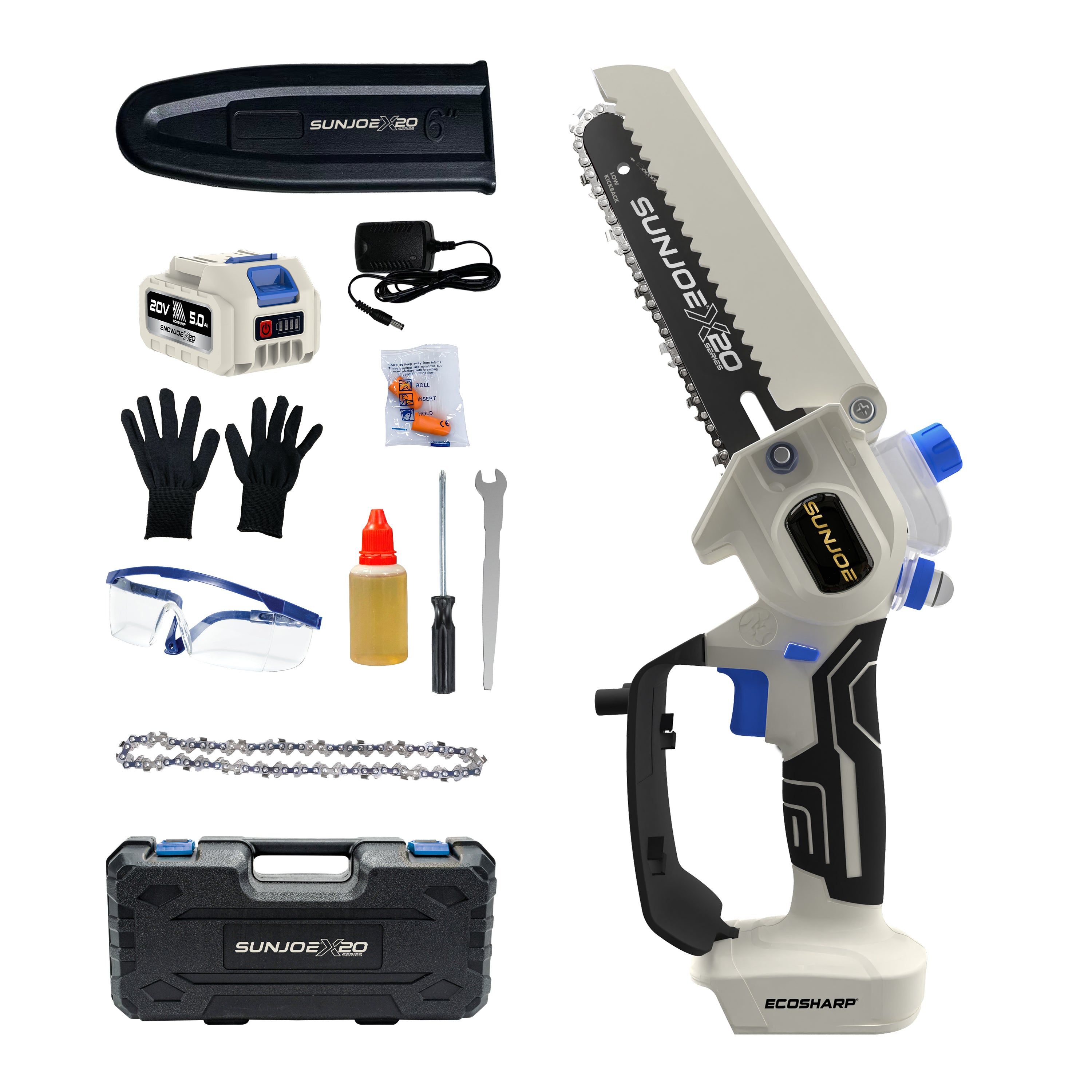Sun Joe 20-Volt ECOSHARP Cordless X20 Handheld Pruning Saw | 6-inch | W/ 5.0-Ah Battery + Charger