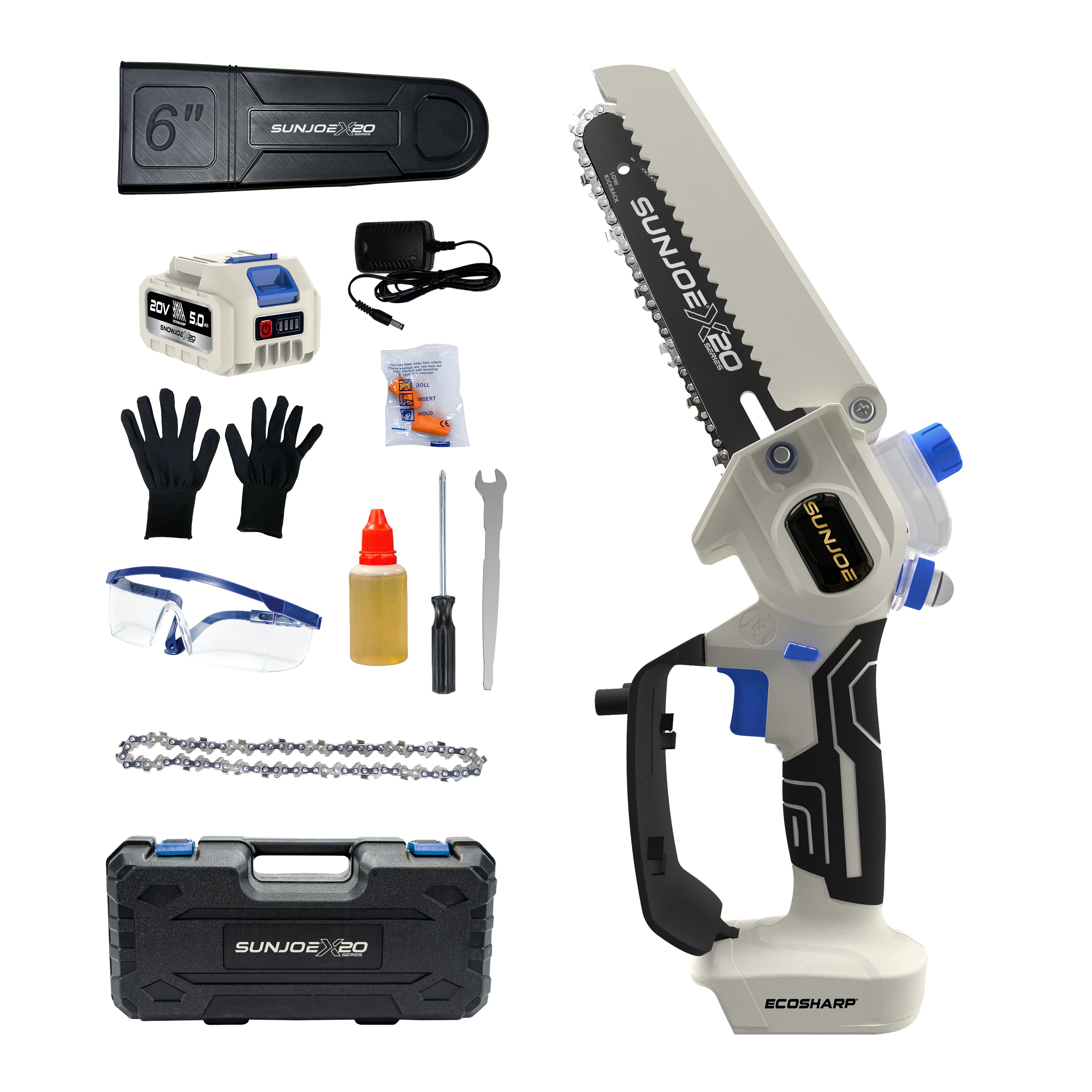 Sun Joe 20-Volt ECOSHARP Cordless X20 Handheld Pruning Saw | 6-inch | W/ 5.0-Ah Battery + Charger