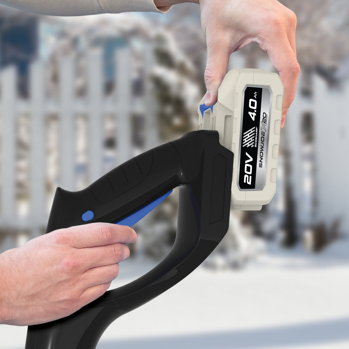 Snow Joe X20-SNOW-4AX2 cordless snow shovel in winter use