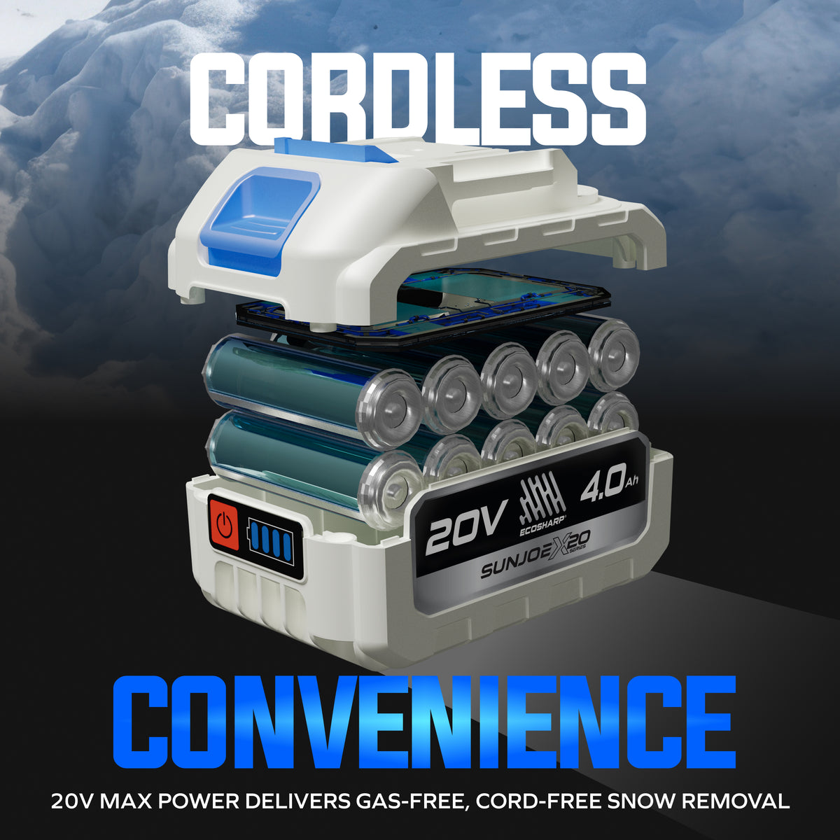 Snow Joe X20-SNOW-4AX2 brushless snow shovel clearing snow