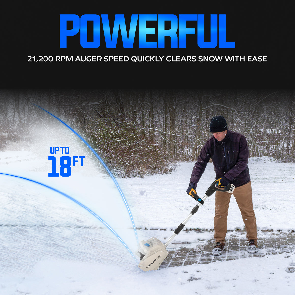 Snow Joe X20-SNOW snow shovel throwing snow up to 18 feet