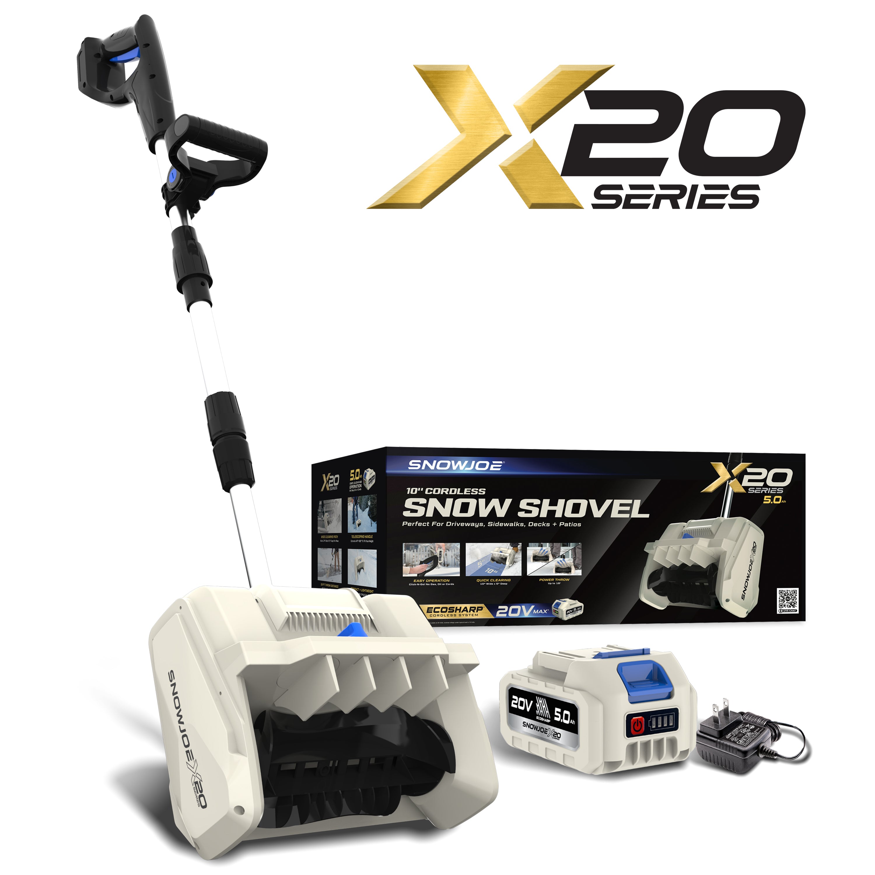 Snow Joe X20-SNOW-5A 20-Volt Cordless Snow Shovel Kit | 10-Inch | Brushless Motor | W/ 5.0-Ah Battery + Charger