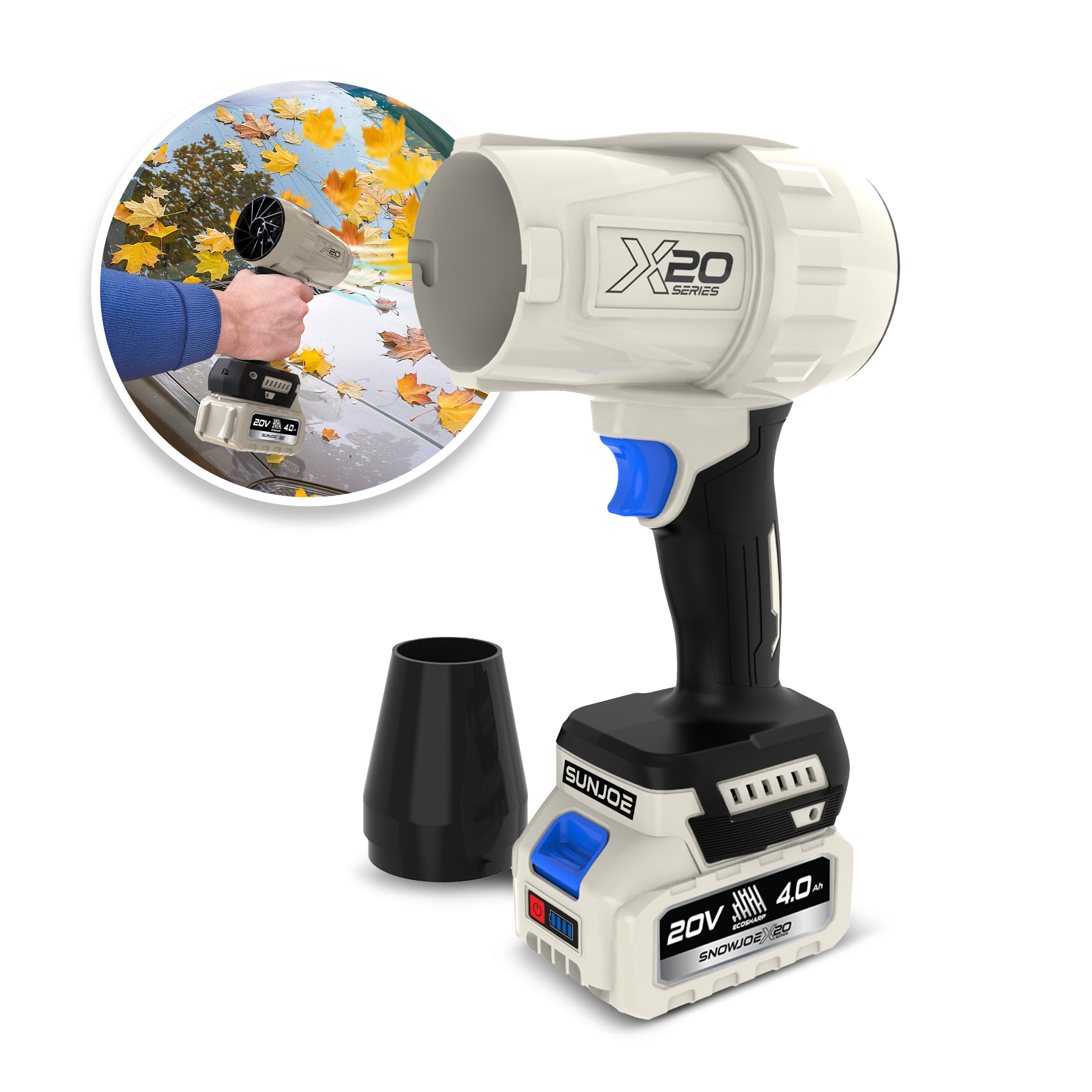 Sun Joe X20-STORMJET-4AX2 Cordless Stormjet Turbo Leaf Blower | 40 CFM | W/ 2 x 4.0-Ah Batteries + Charger