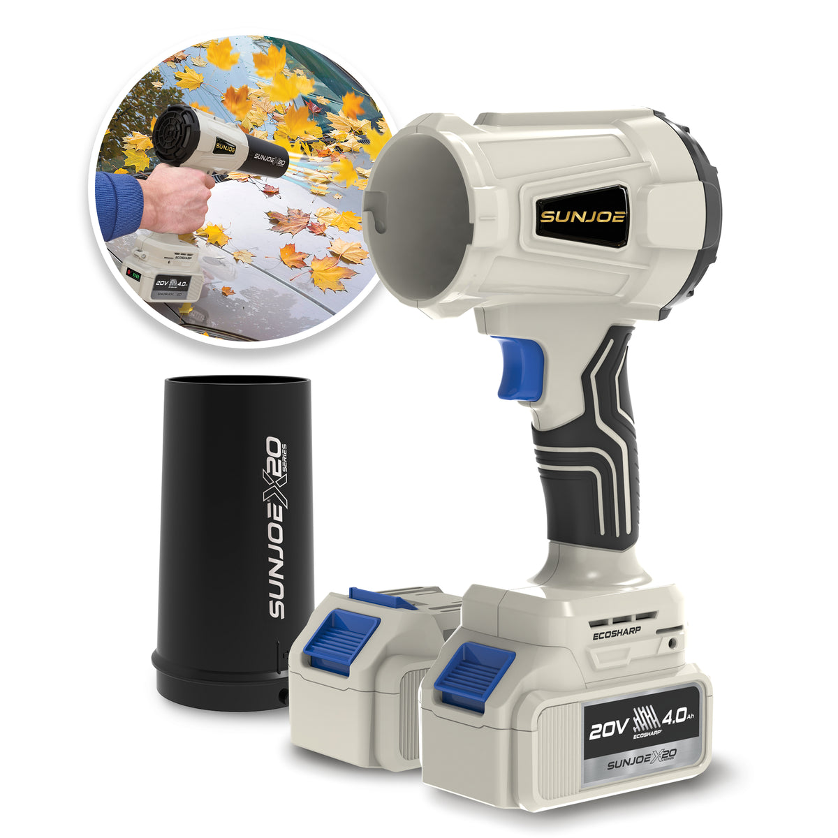 Sun Joe X20-STORMJET-4AX2 compact StormJet kit with two 4.0 Ah batteries
