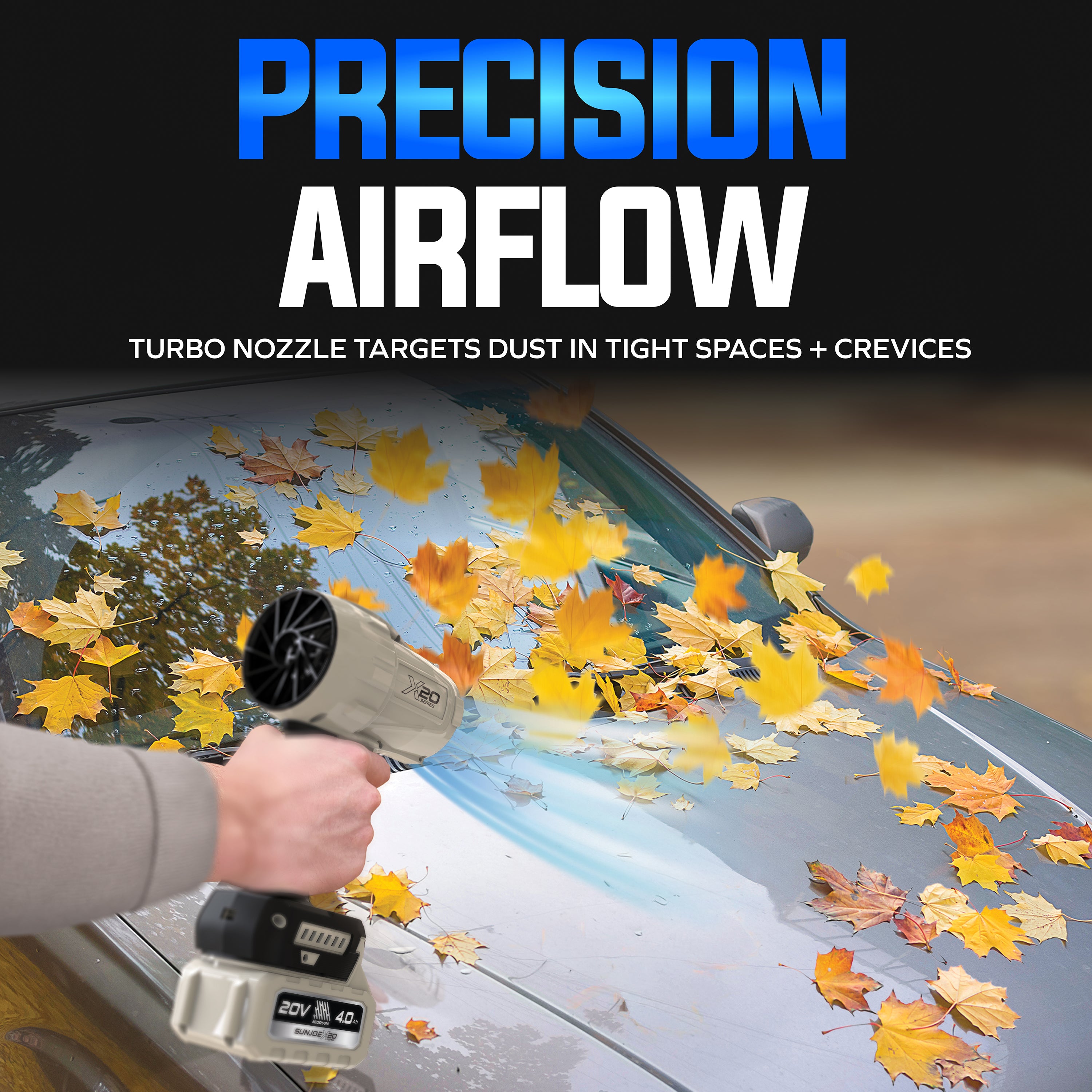 Sun Joe X20-STORMJET-4AX2 20-Volt ECOSHARP Cordless X20 StormJet Handheld Turbo Blower | 40 CFM | W/ 2 x 4.0-Ah Batteries + Charger